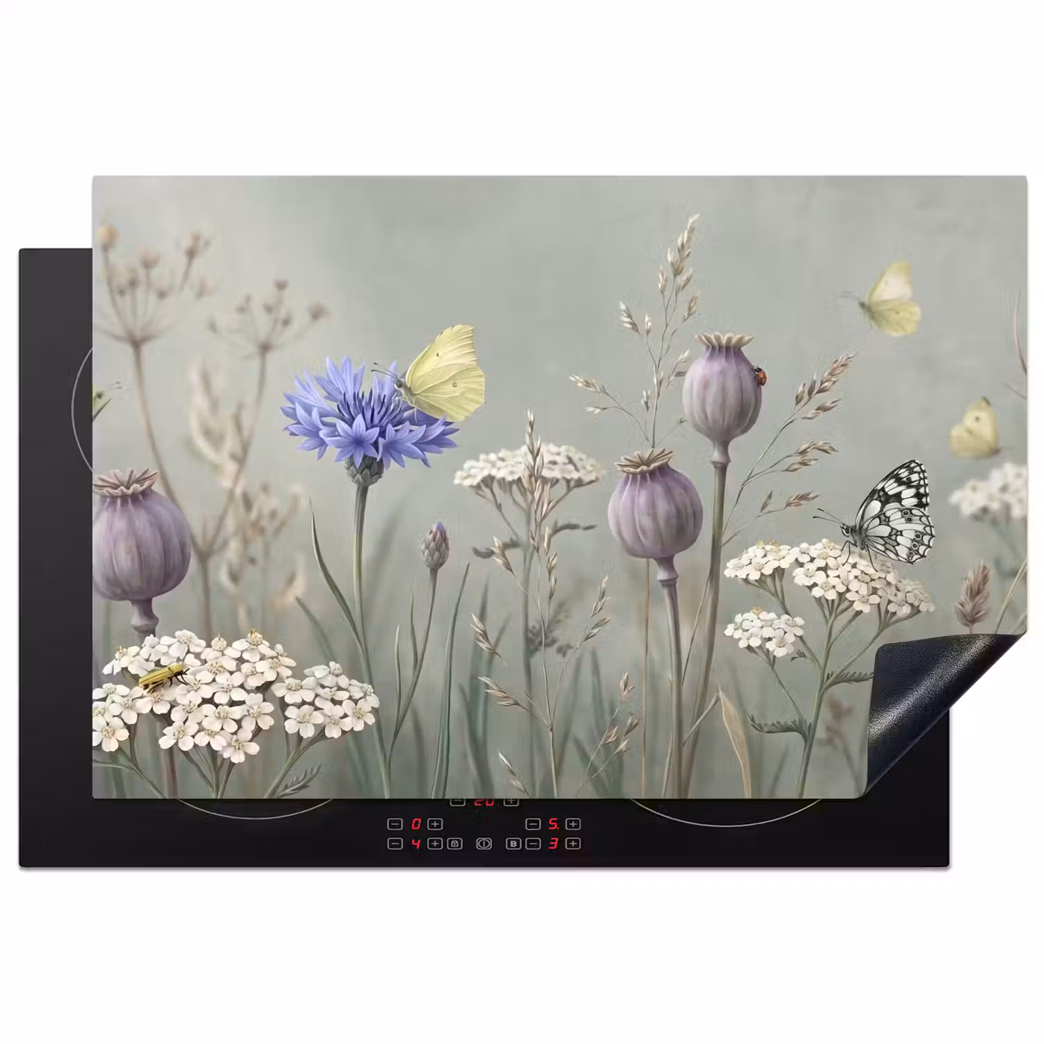 Vlinders - Wildbloemen - Illustratie - Kleurrijk Inductie beschermer vinyl 3mm klein -3d