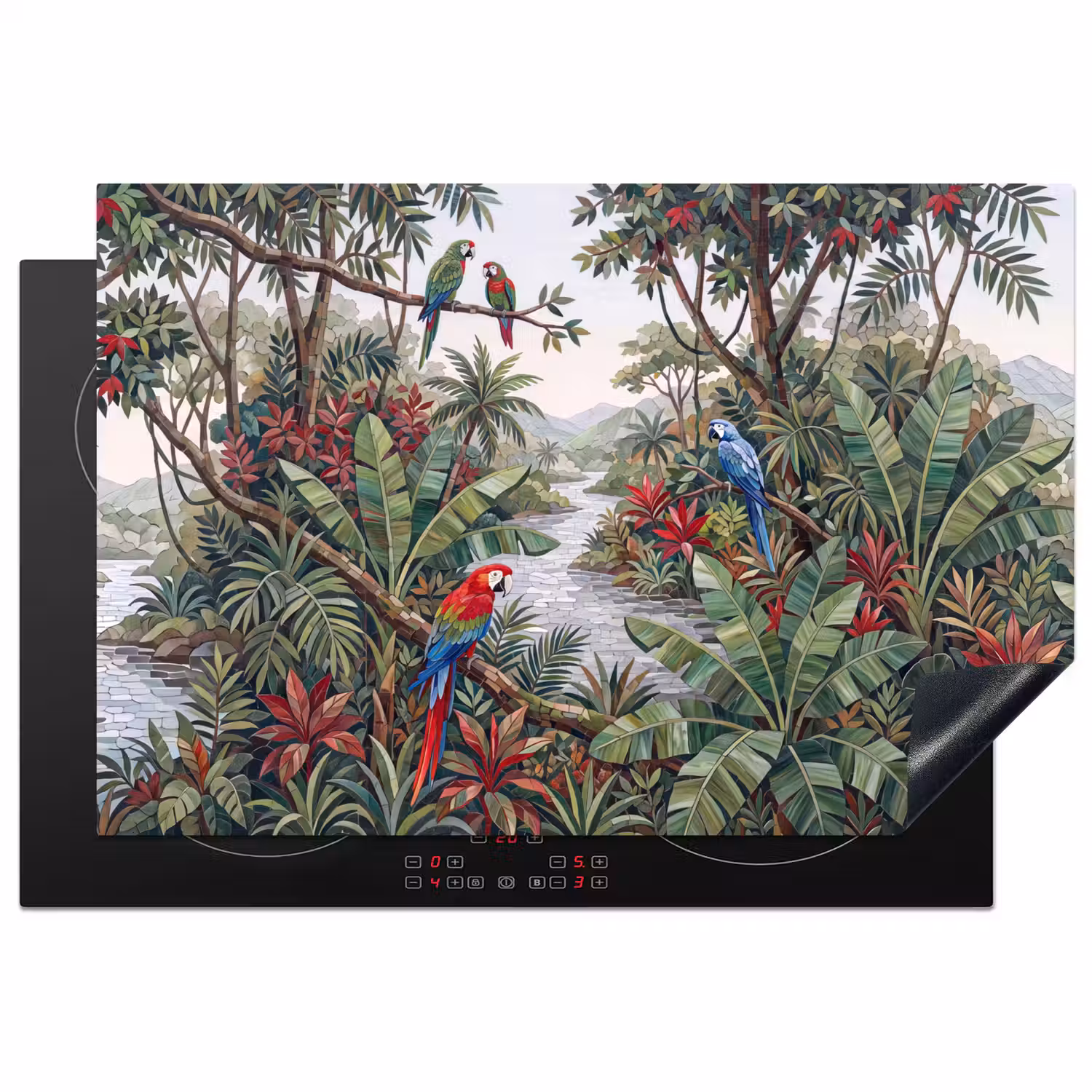 Vogel - Jungle - Natuur - Mozaïek - Groen Inductie beschermer vinyl 3mm klein -3d