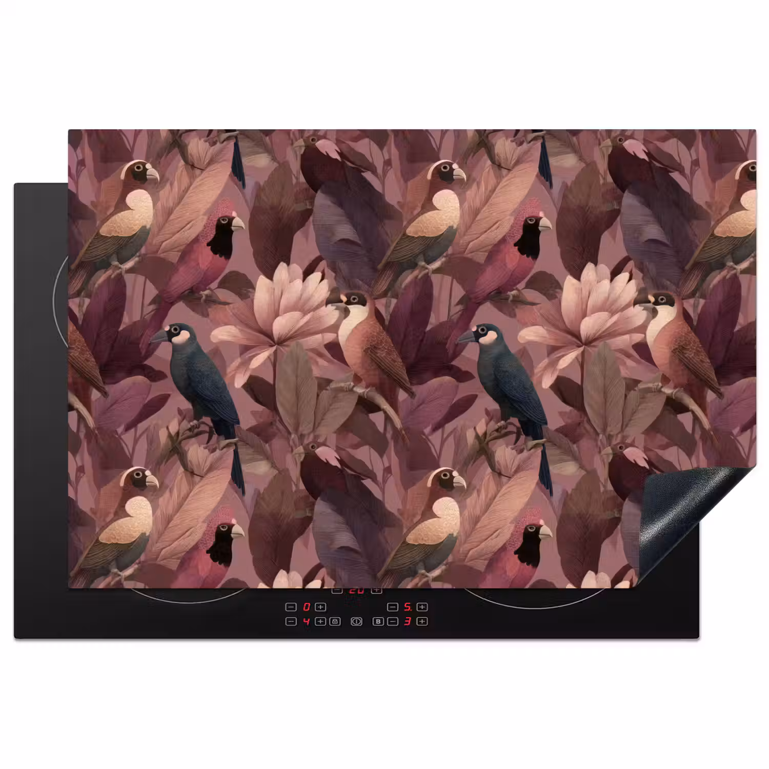Vogels - Bladeren - Roze Inductie beschermer vinyl 3mm klein 276 -3d