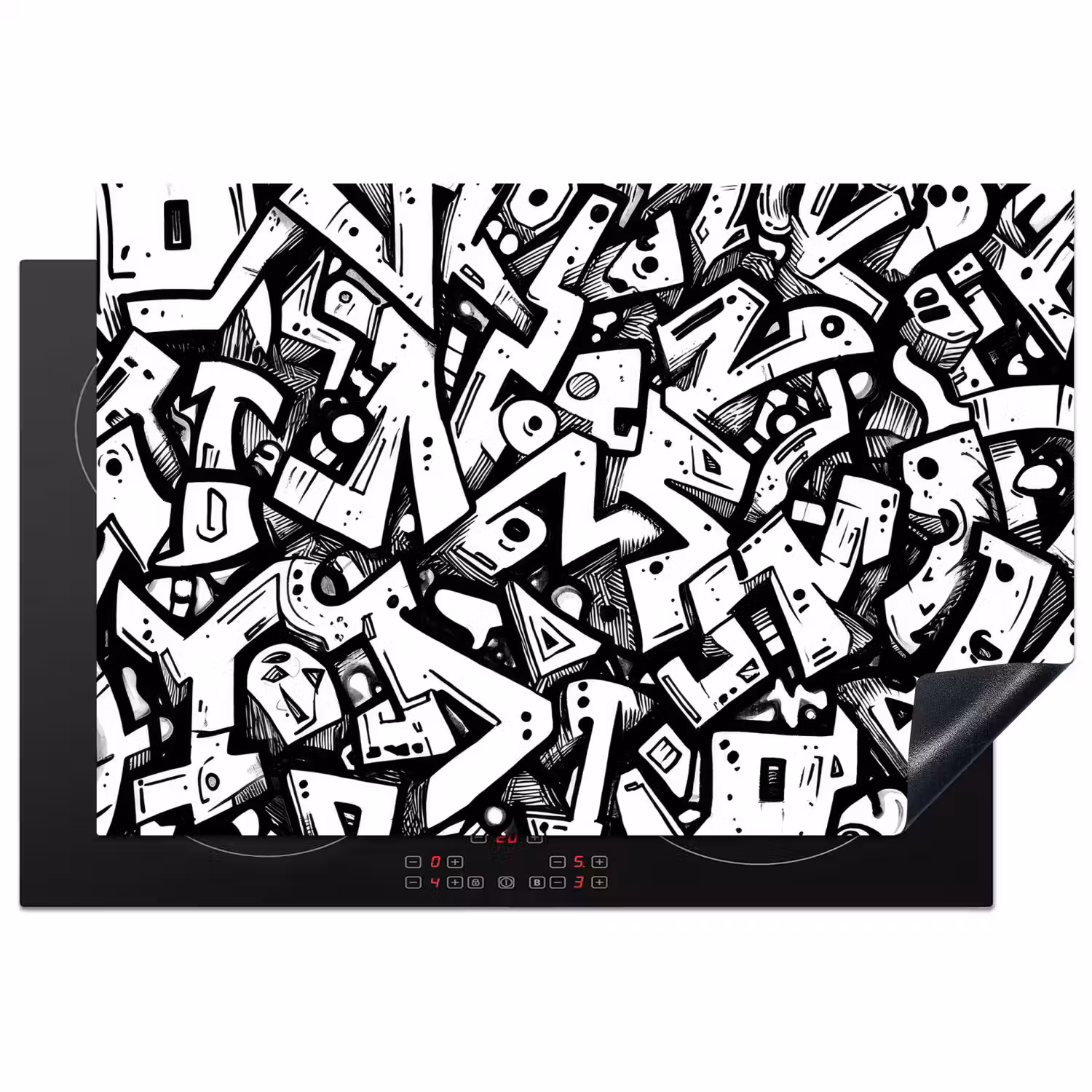 Vormen - Letters - Graffiti - Zwart Inductie beschermer vinyl 3mm klein -3d