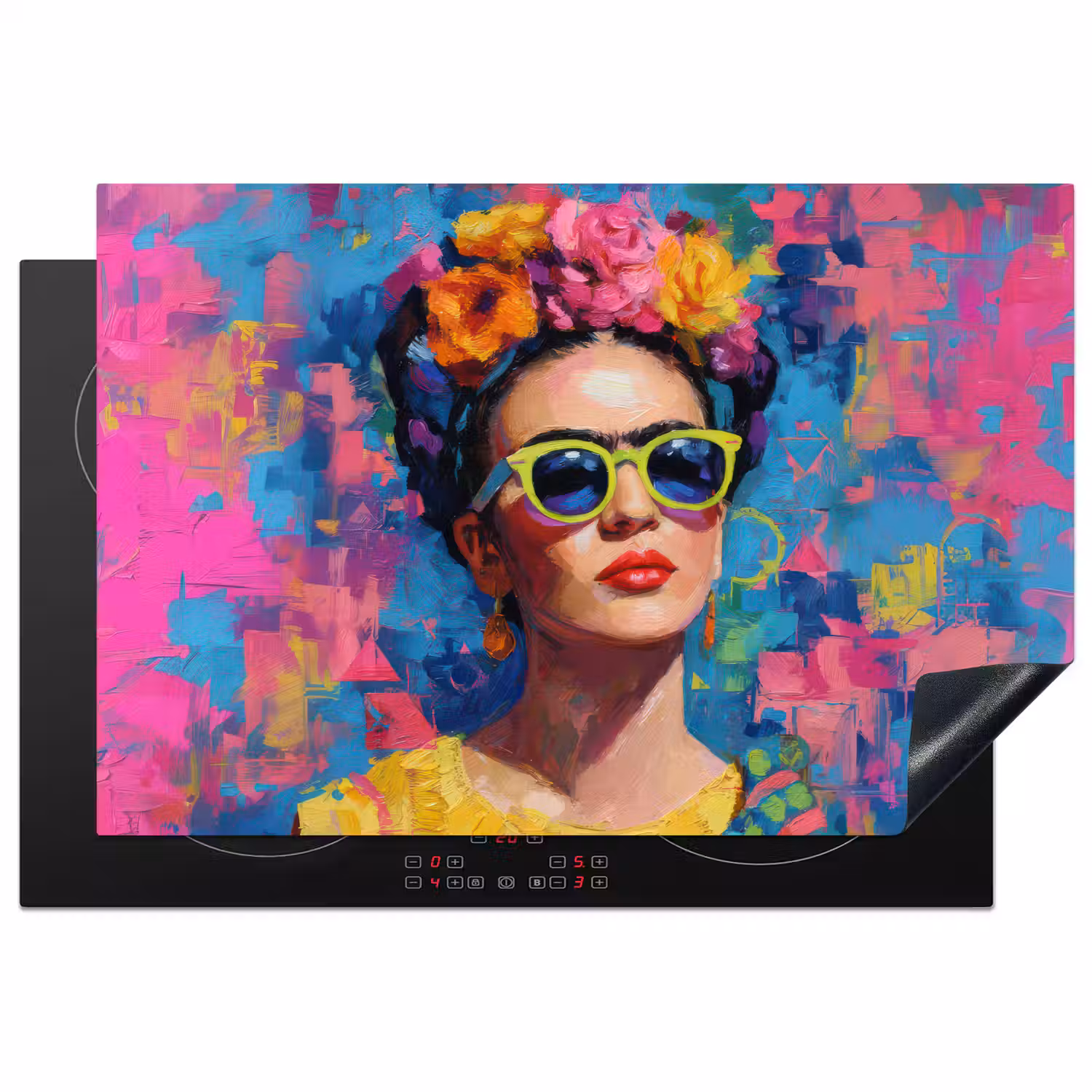 Vrolijk portret - Vrouw - Bloemenkroon Inductie beschermer vinyl 3mm klein -3d
