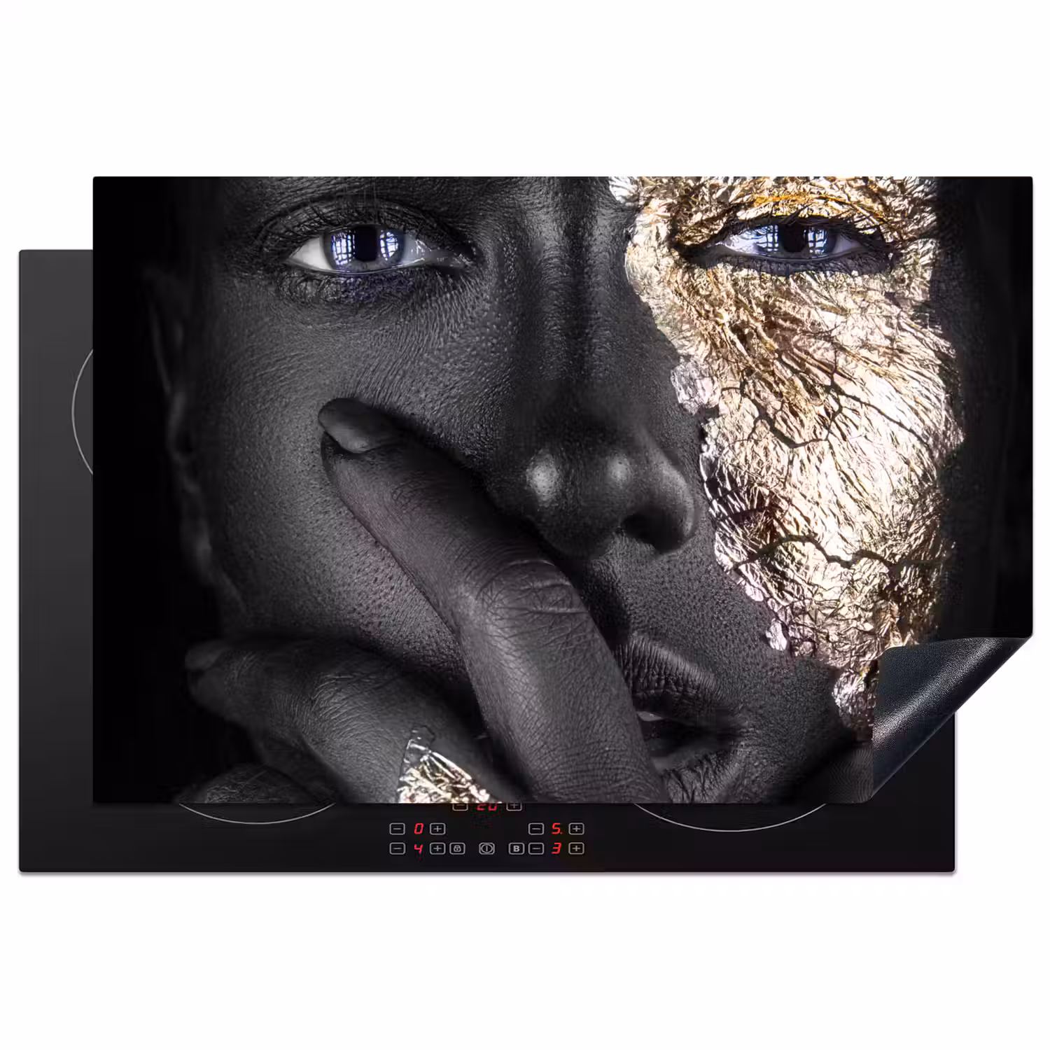Vrouw - Goud - Zwart - Schmink - Luxe Inductie beschermer vinyl 3mm klein -3d