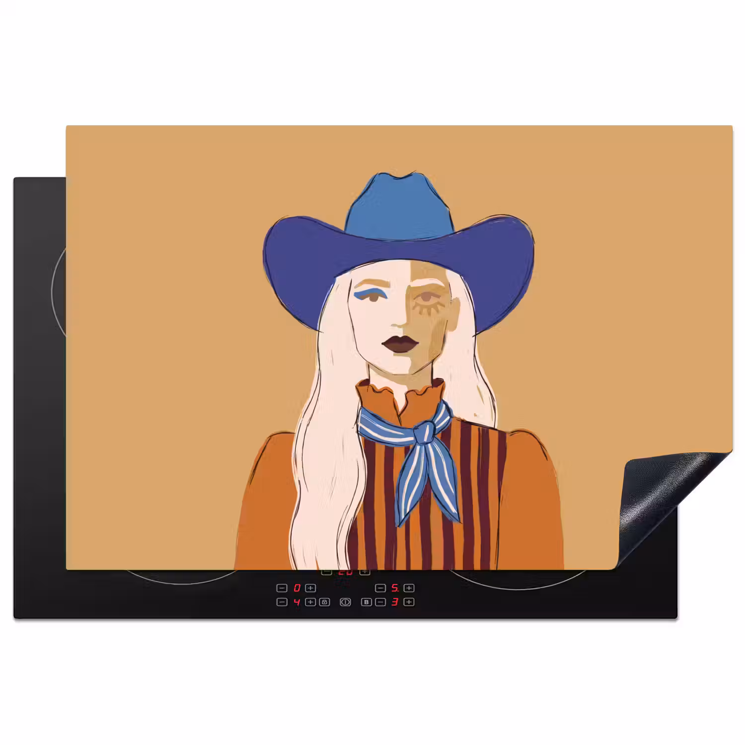 Vrouw - Portret - Abstract - Kleurrijk - Modern Inductie beschermer vinyl 3mm klein -3d
