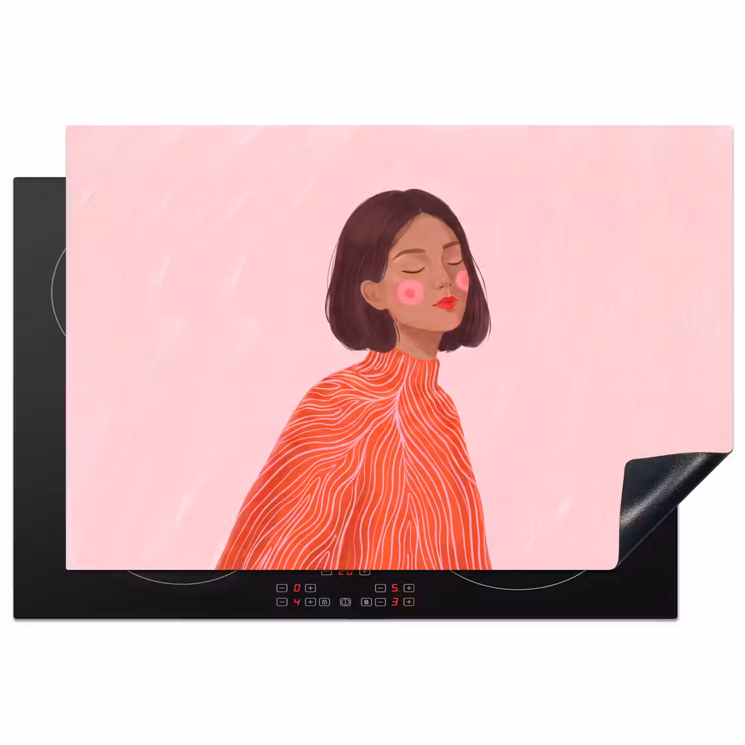 Vrouw - Portret - Modern - Kunst - Roze Inductie beschermer vinyl 3mm klein -3d