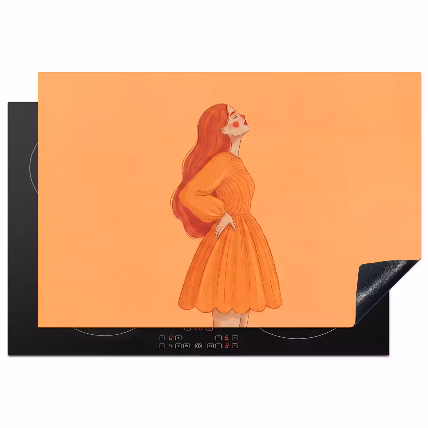 Vrouw - Profiel - Mensen - Modern - Oranje Inductie beschermer vinyl 3mm klein -3d
