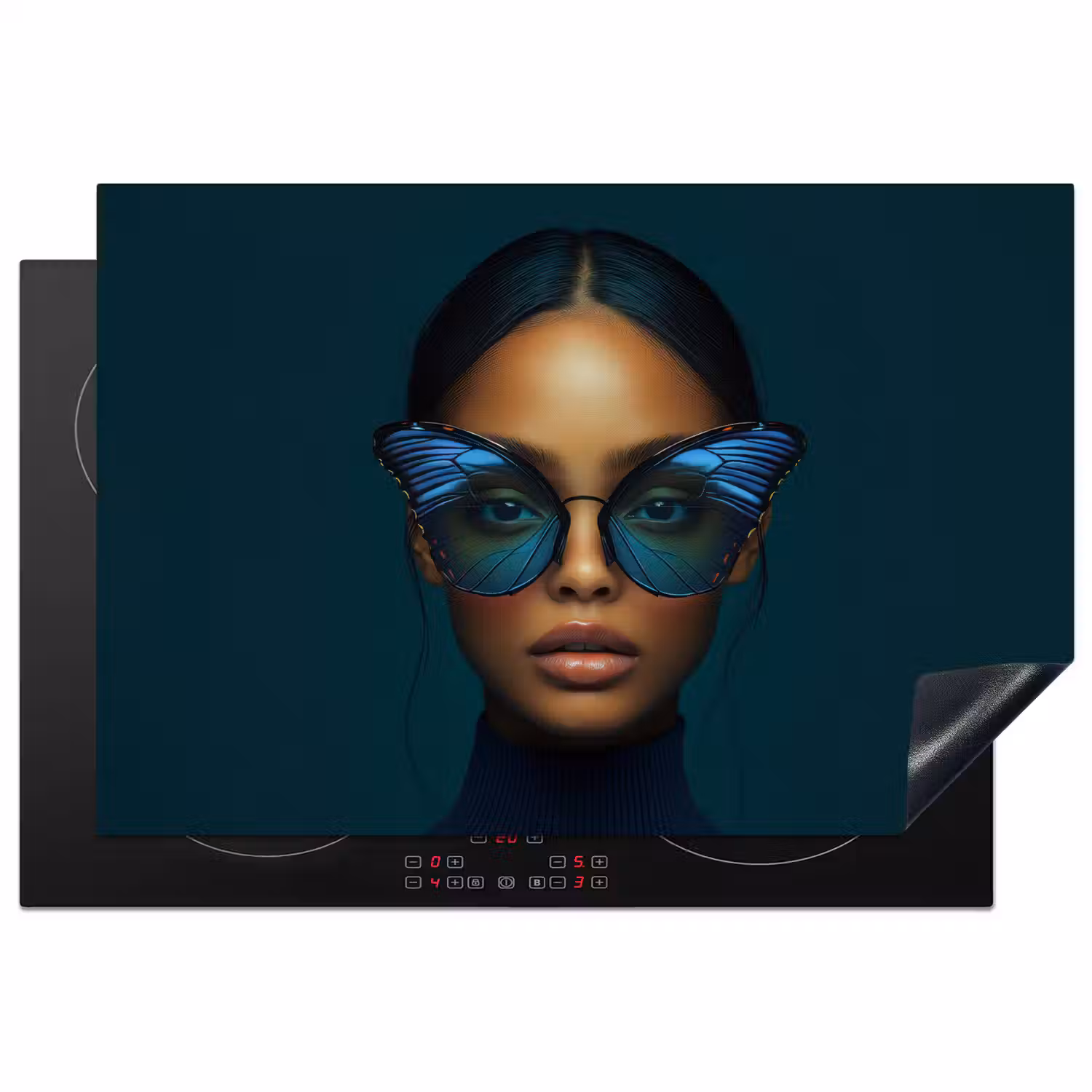 Vrouw - Vlinder - Bril - Blauw - Modern - Portret Inductie beschermer vinyl 3mm klein -3d
