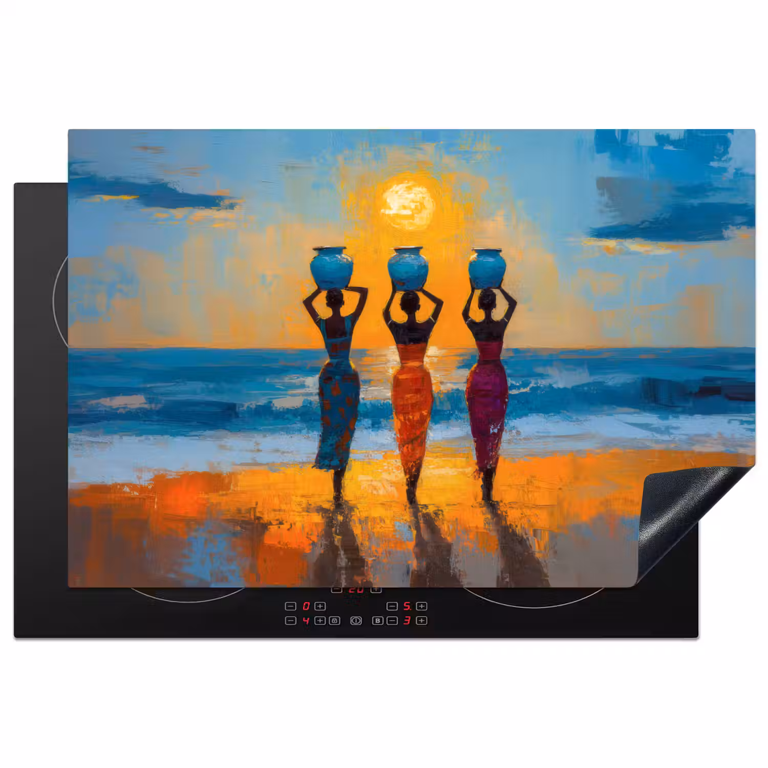 Vrouwen - Strand - Zondsondergang Inductie beschermer vinyl 3mm klein -3d
