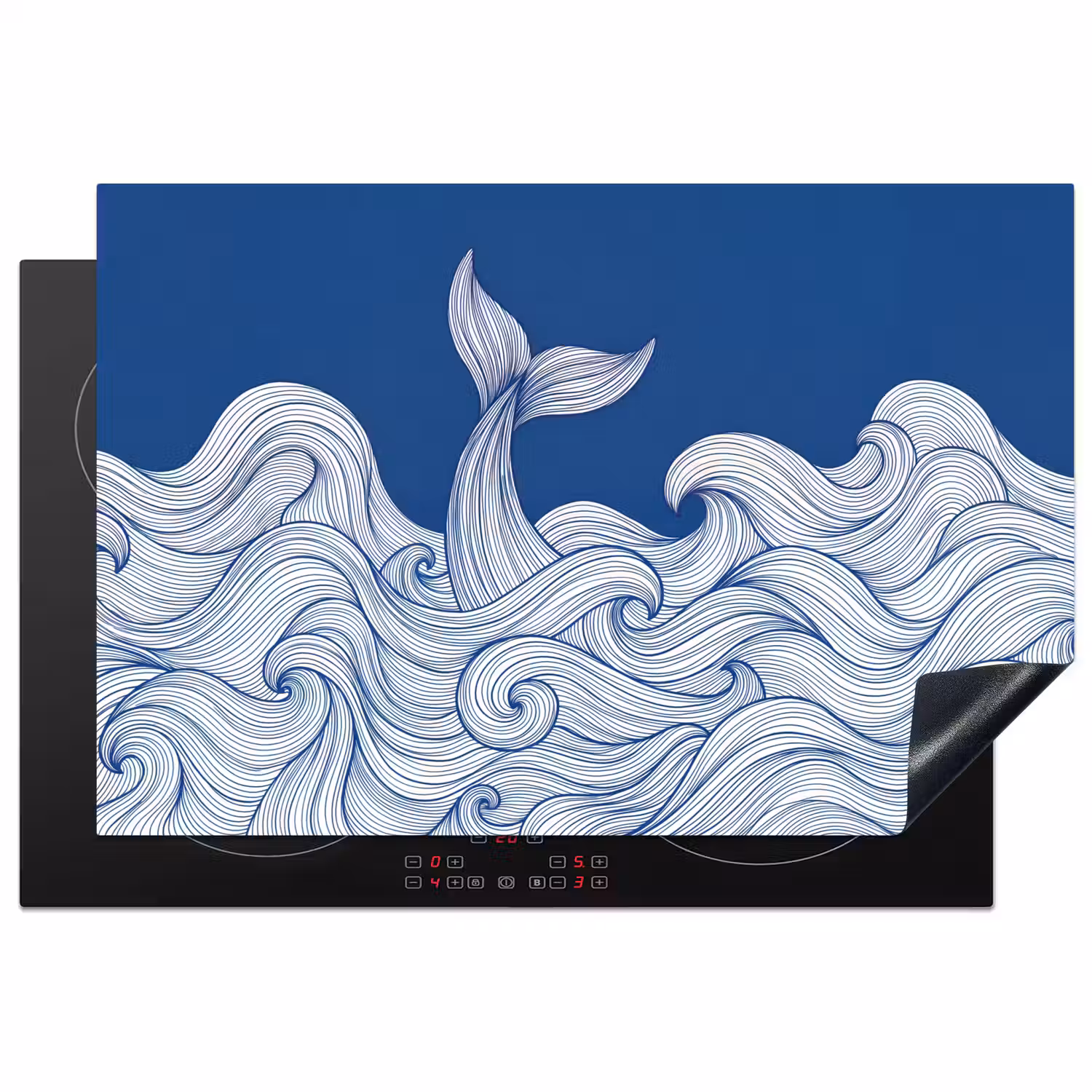 Walvis - Staart - Golven - Lijntekening - Blauw Inductie beschermer vinyl 3mm klein -3d