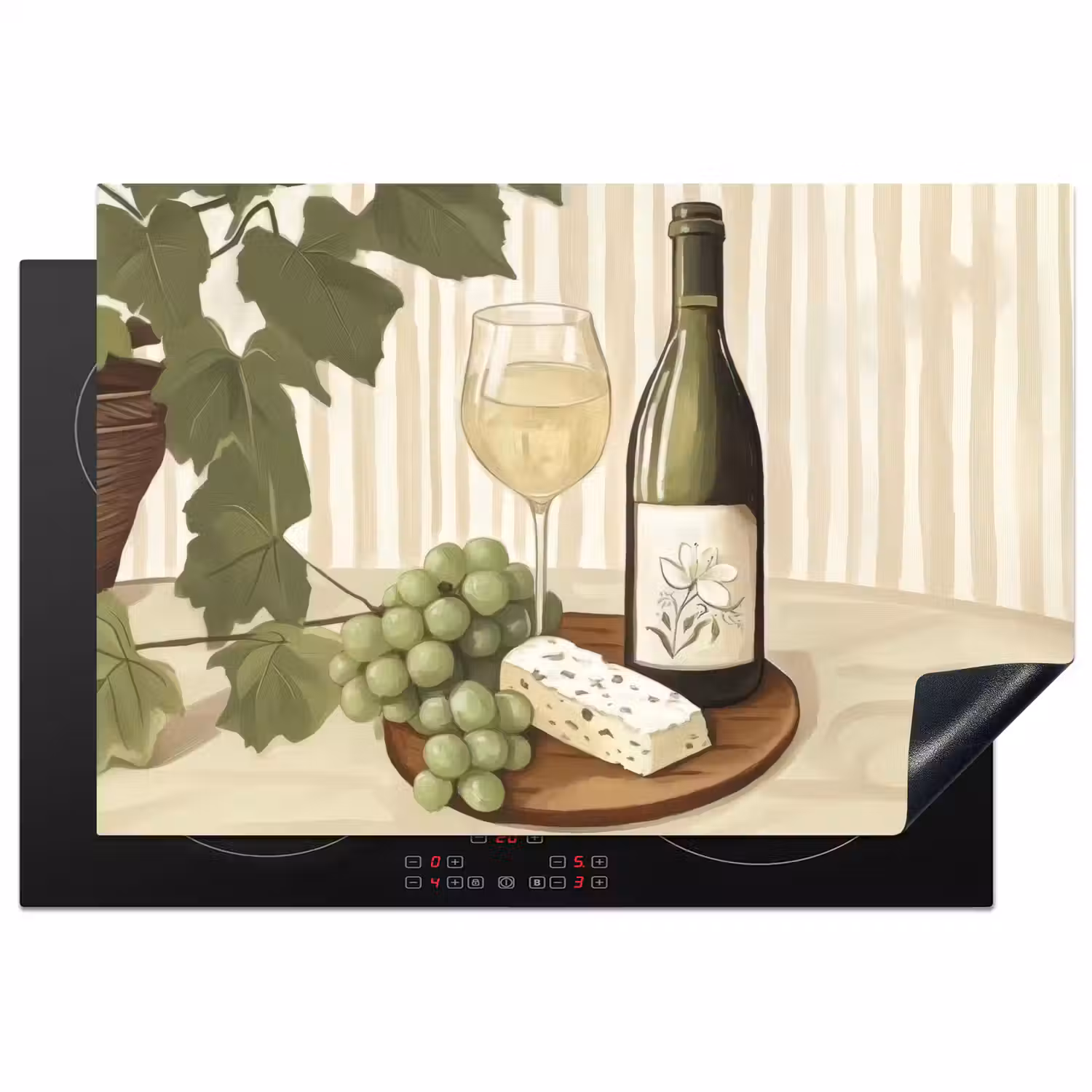 Wijn - Druiven - Kaas - Bladeren Inductie beschermer vinyl 3mm klein -3d
