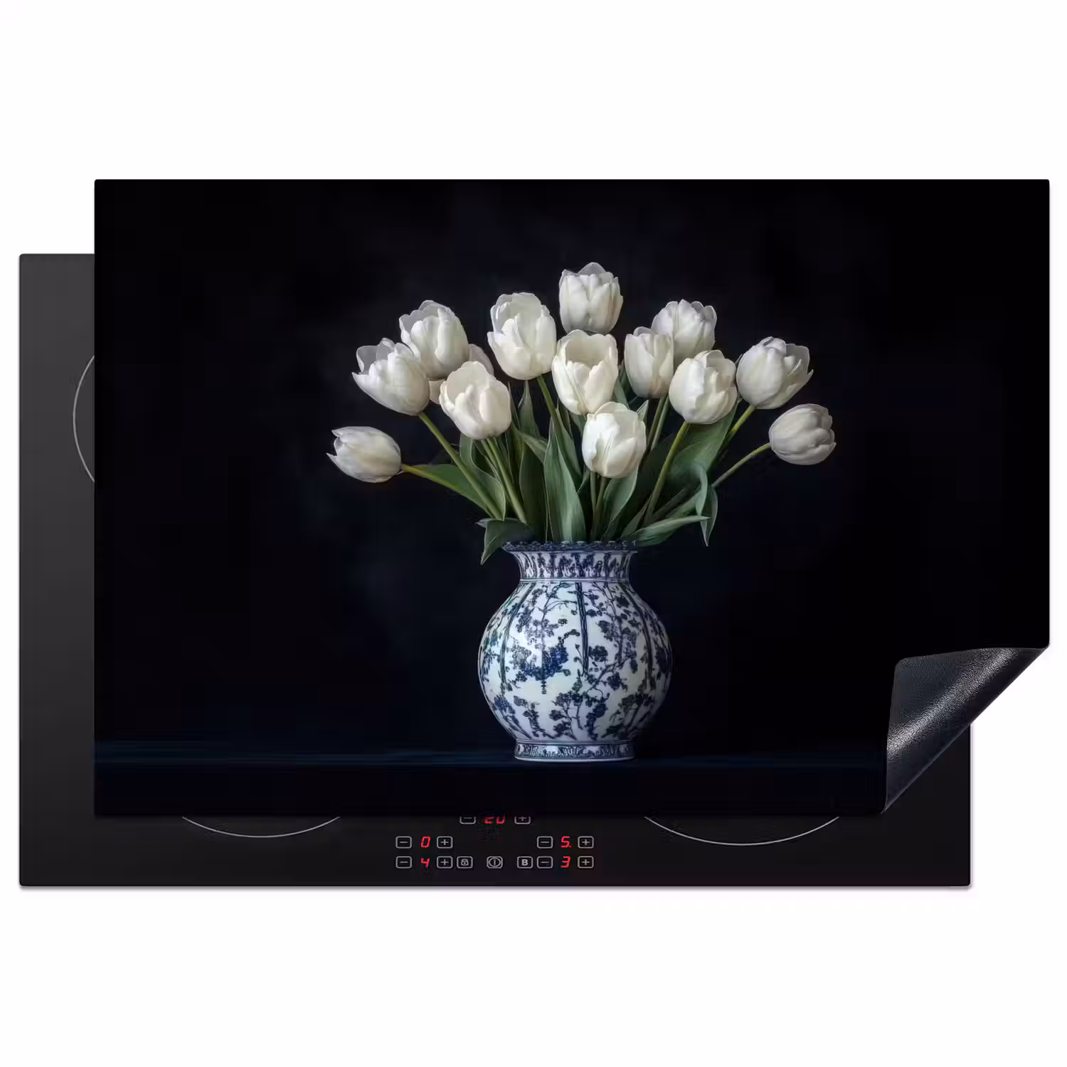 Wit - Bloemen - Tulpen - Vaas Inductie beschermer vinyl 3mm klein -3d