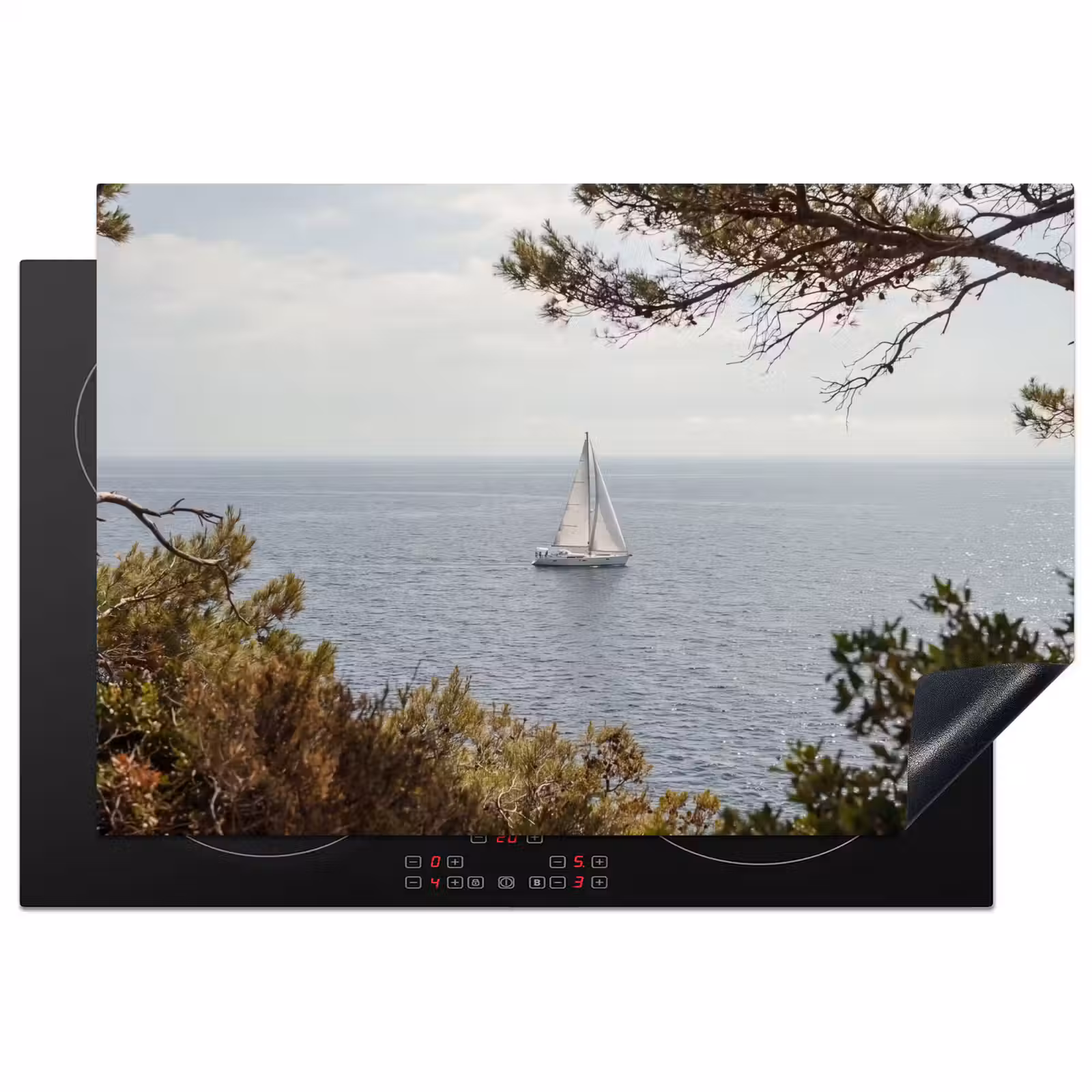 Inductiebeschermer - Zeilboot - bomen - water - Zeilboot - bomen - water Inductie beschermer vinyl 3mm klein