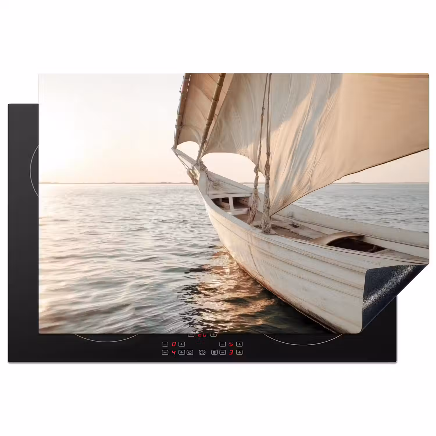 Zeilboot - Zee - Beige - Zon Inductie beschermer vinyl 3mm klein -3d