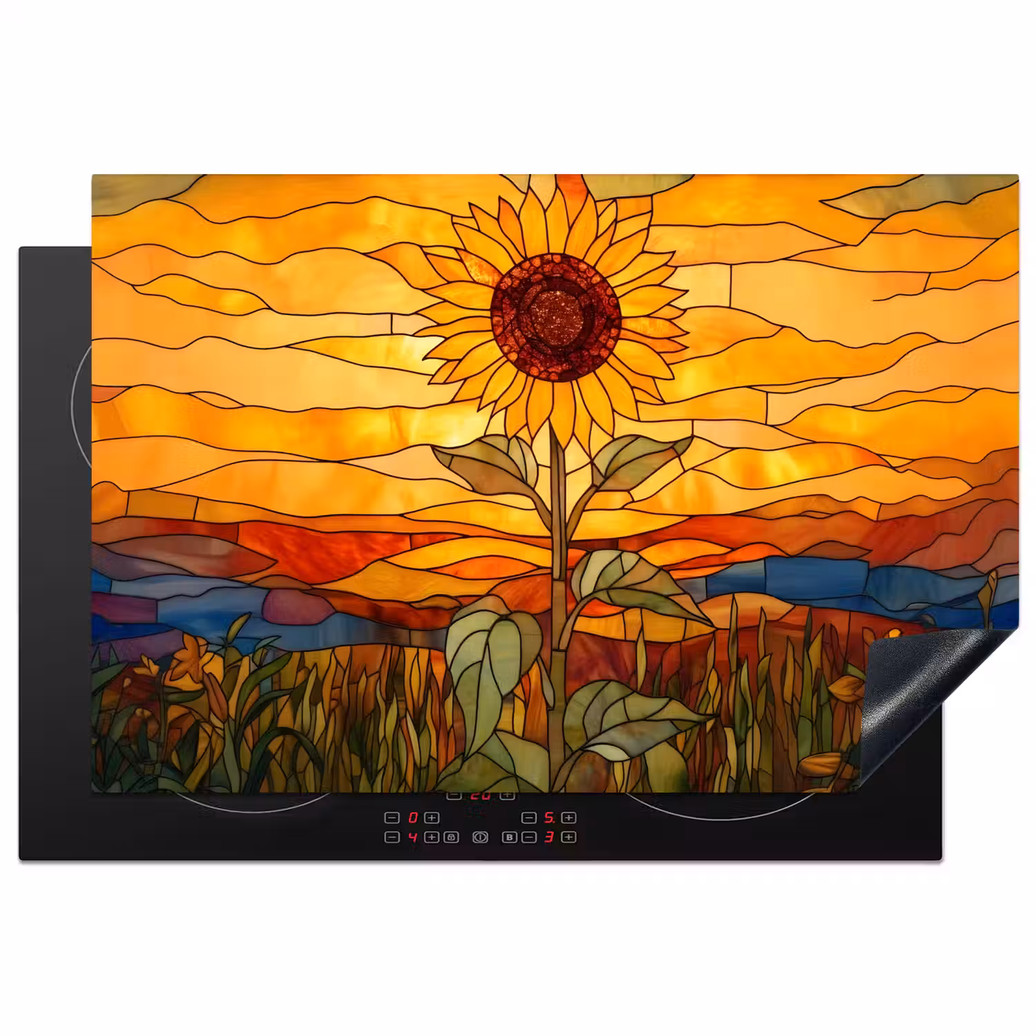 Zonnebloem - Mozaïek - Zonsondergang - Geel Inductie beschermer vinyl 3mm klein -3d
