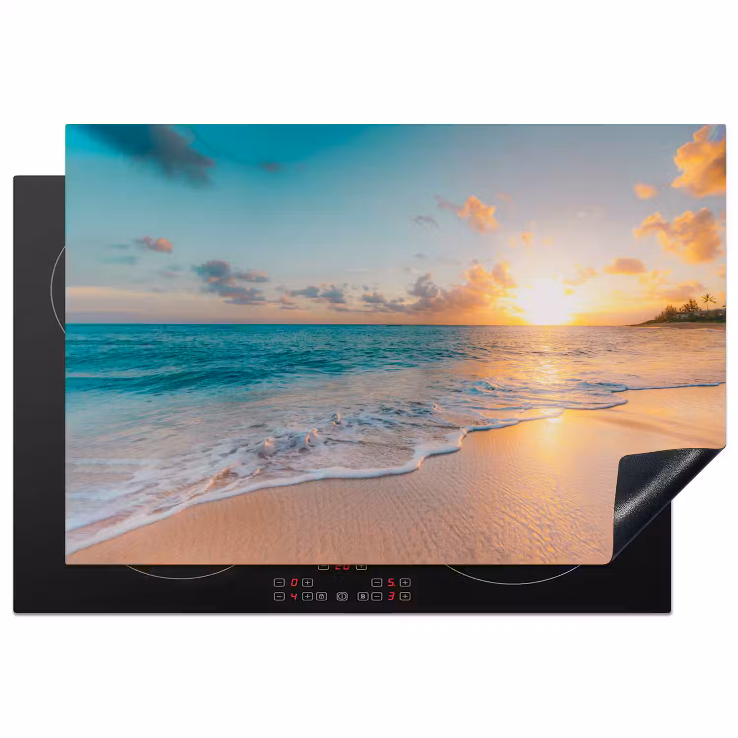 Zonsondergang - Strand - Zee - Zomer - Blauw Inductie beschermer vinyl 3mm klein -3d