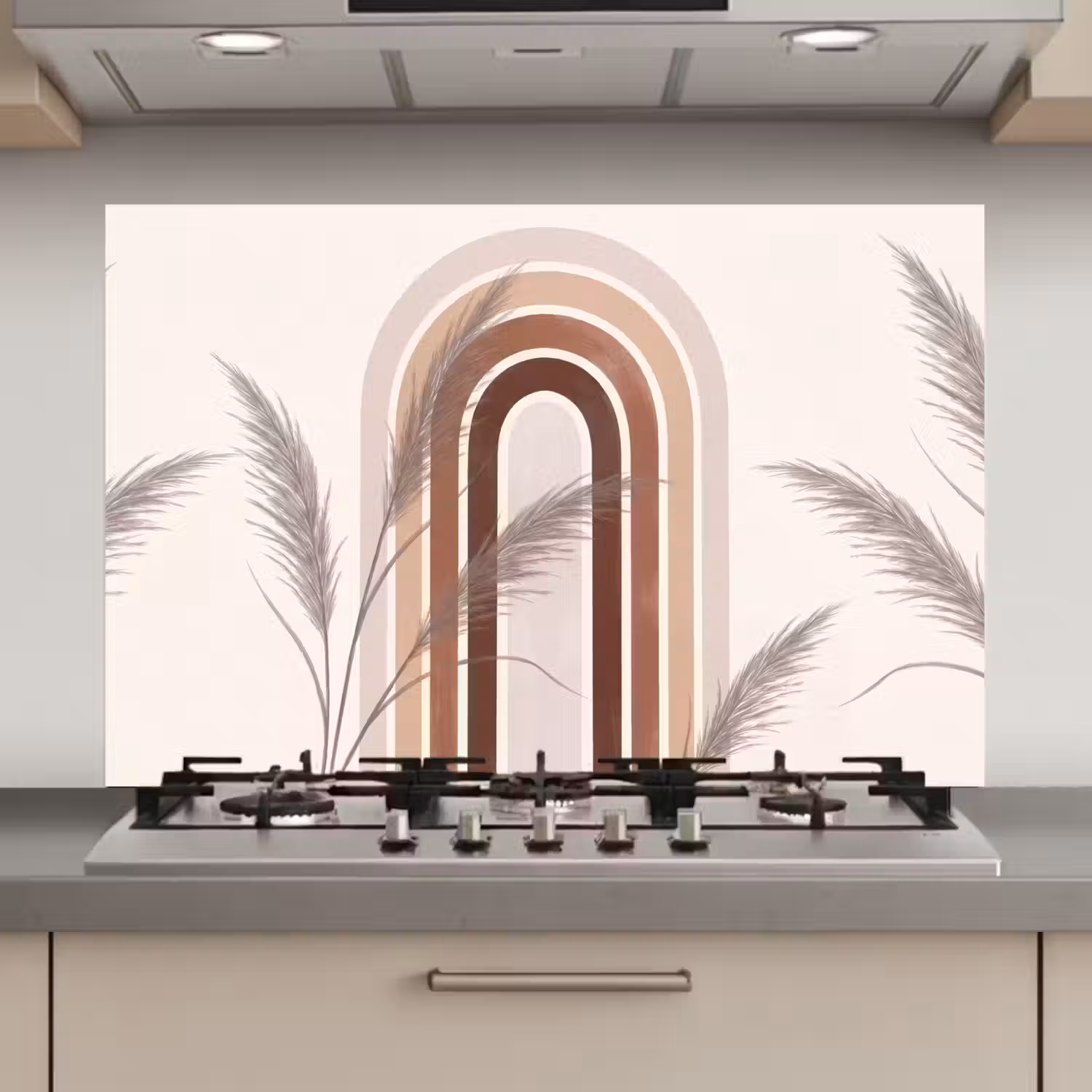 Abstract - Bogen - Plant - Boho - Beige keuken achterwand spatscherm klein -3d_website