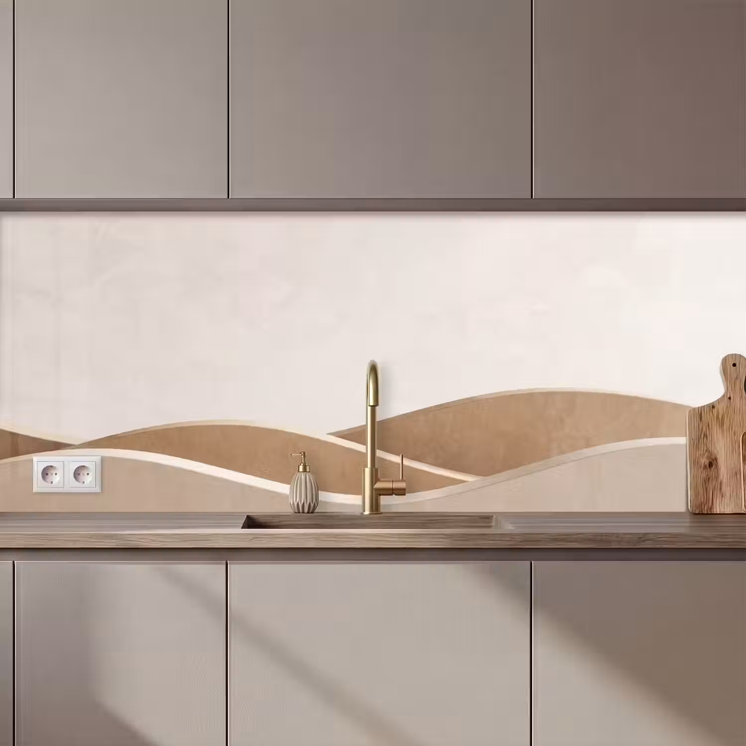 Abstract - Golven - Modern - Beige keuken achterwand 2 middel zz_3dshopping