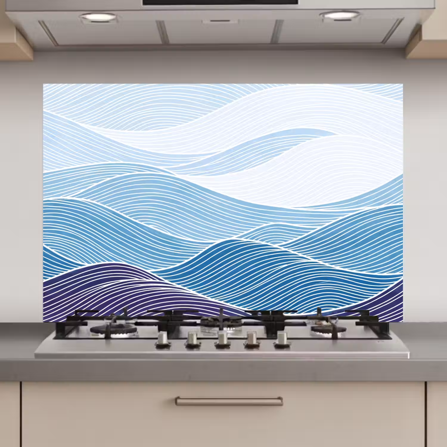 Abstract - Golven - Patroon - Blauw - Modern keuken achterwand spatscherm klein -3d_website