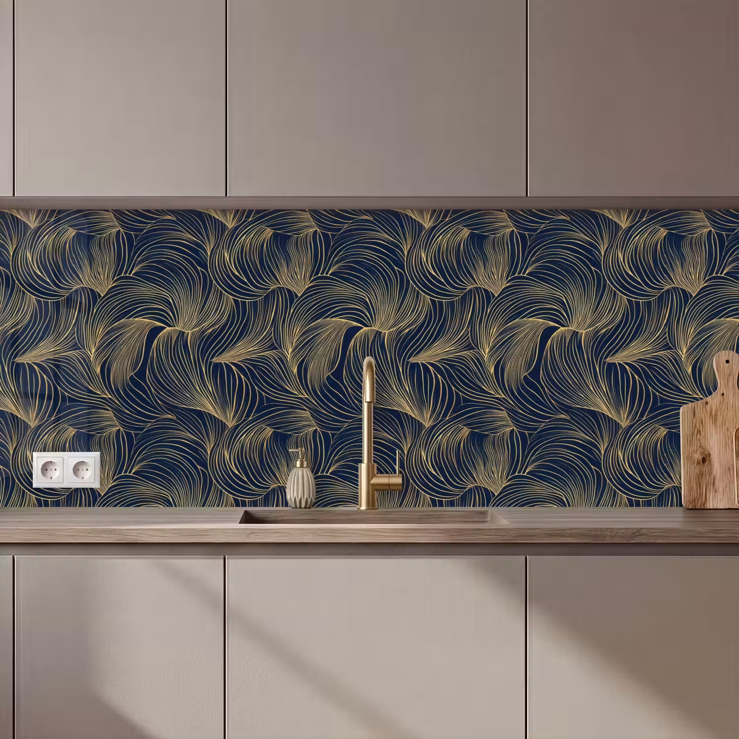 Abstract - Lijnen - Blauw - Goud keuken achterwand 2 middel 871 zz_3dshopping