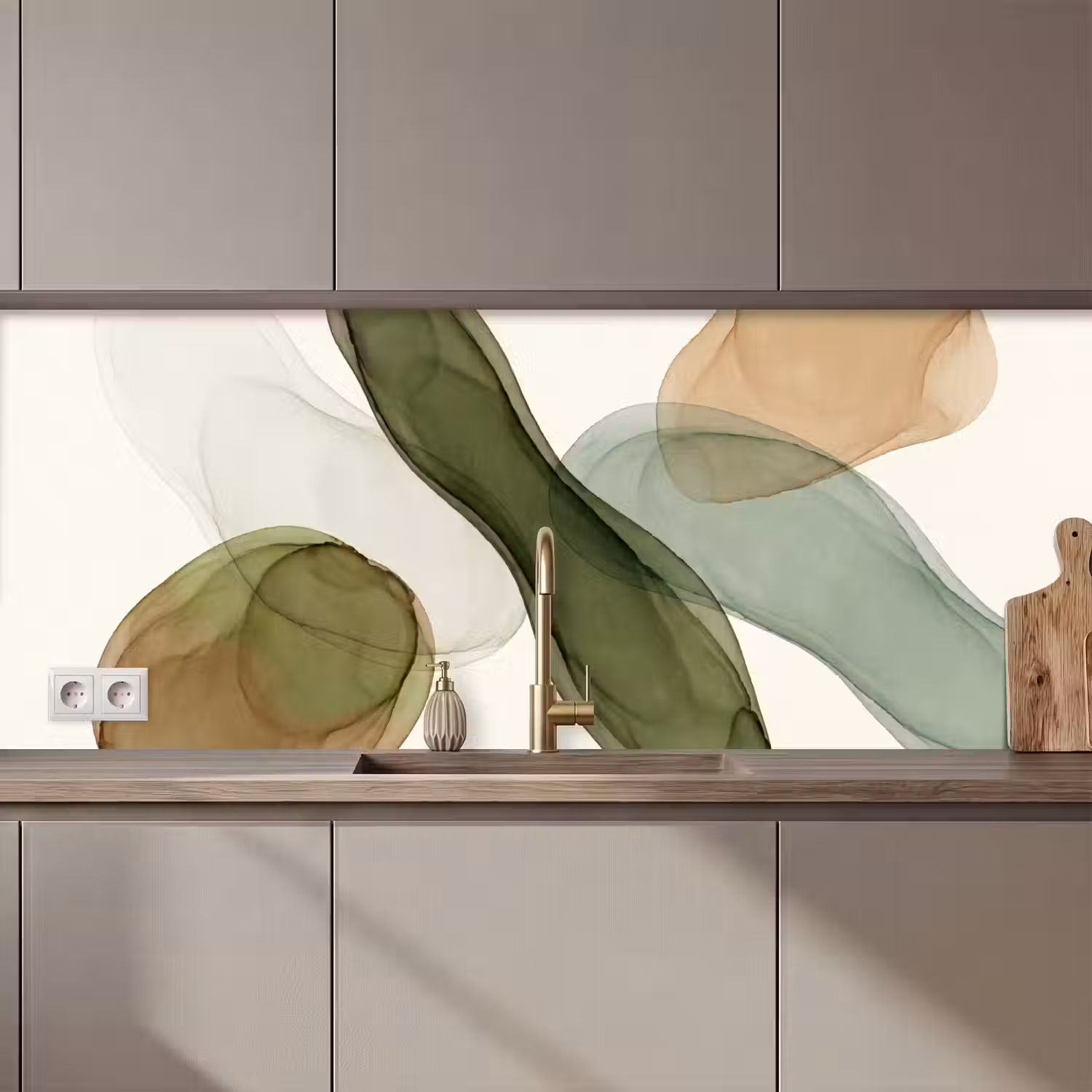 Abstract - Vormen - Modern - Kunst - Groen - Bruin keuken achterwand 2 middel zz_3dshopping