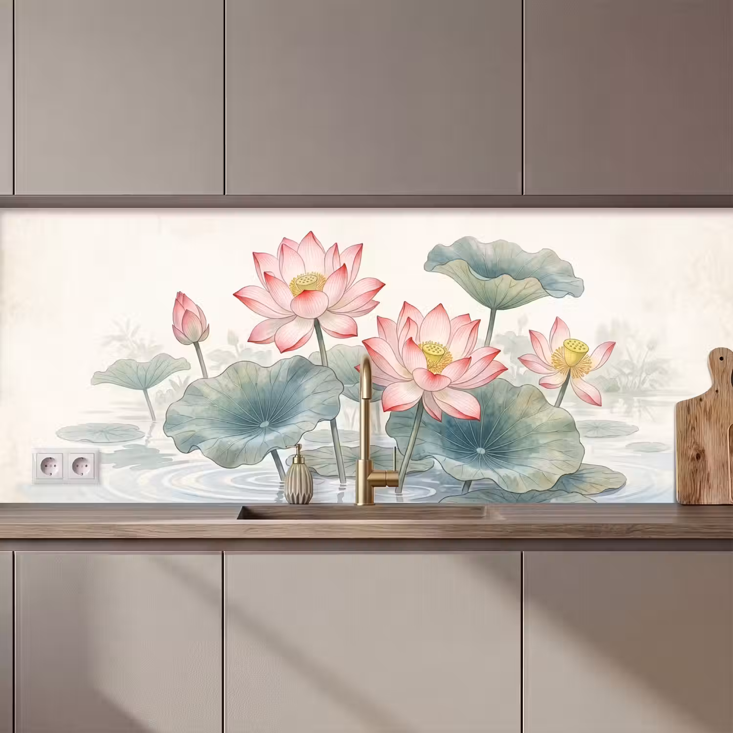 Aquarel - Lotusbloemen - Kleurrijk keuken achterwand 2 middel zz_3dshopping