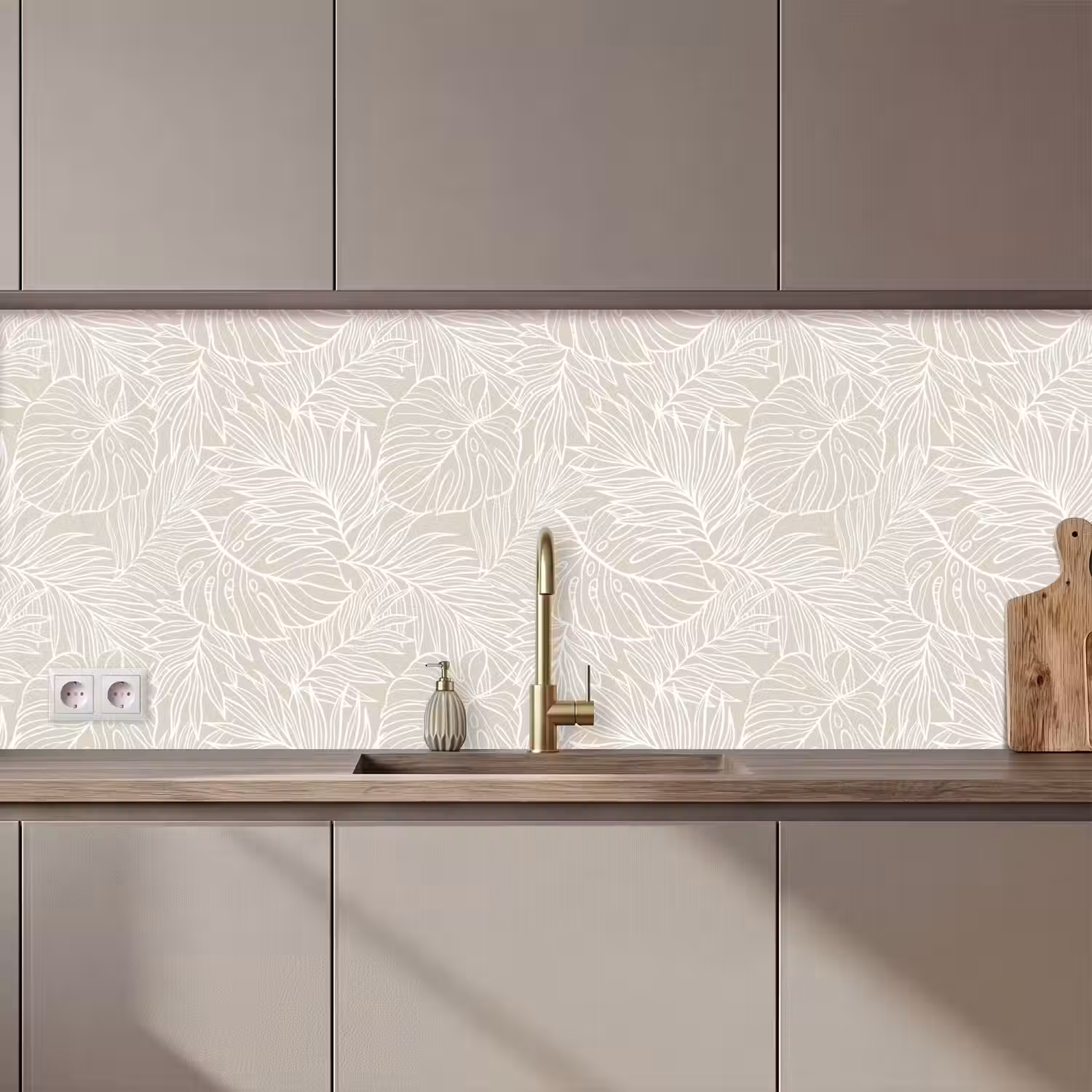 Bladeren - Beige - Monstera - Palm keuken achterwand 2 middel zz_3dshopping