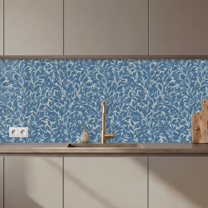 Bladeren - Klassiek - Patroon - Donkerblauw - Vintage keuken achterwand 2 middel 871 zz_3dshopping