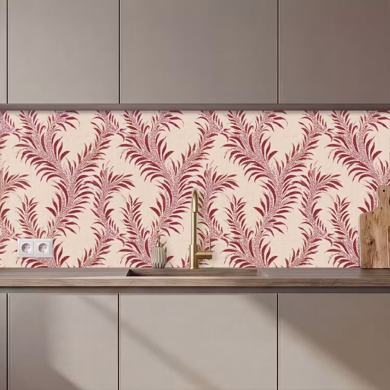 Bladeren - Linnen - Rood keuken achterwand 2 middel 871 zz_3dshopping
