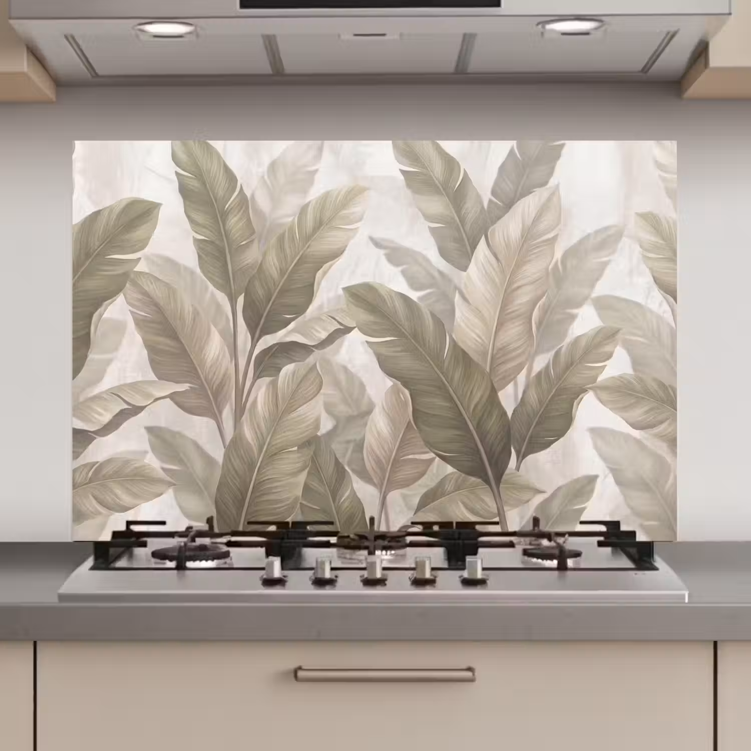 Bladeren - Tropisch - Natuur - Abstract - Beige keuken achterwand spatscherm klein -3d_website