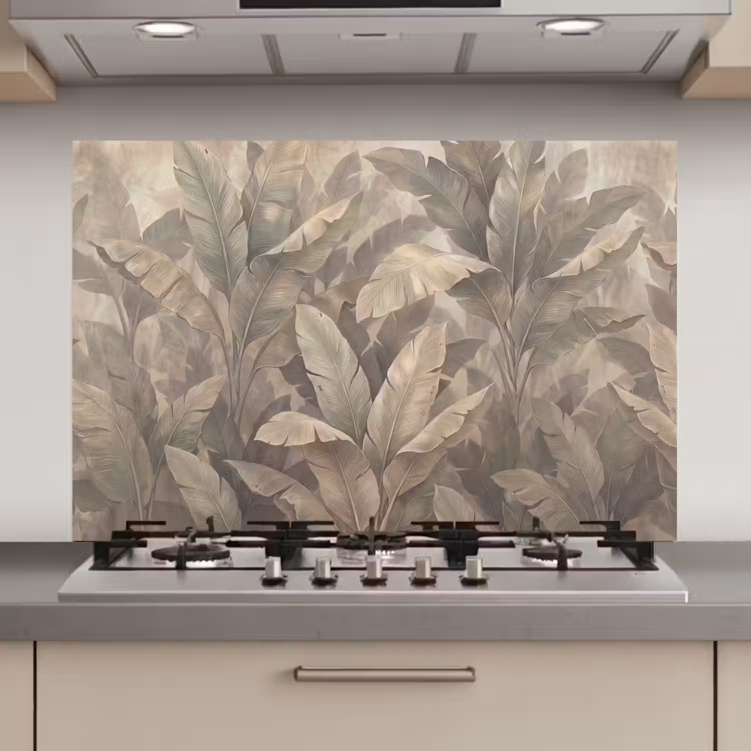 Bladeren - Tropisch - Natuur - Modern - Beige keuken achterwand spatscherm klein -3d_website