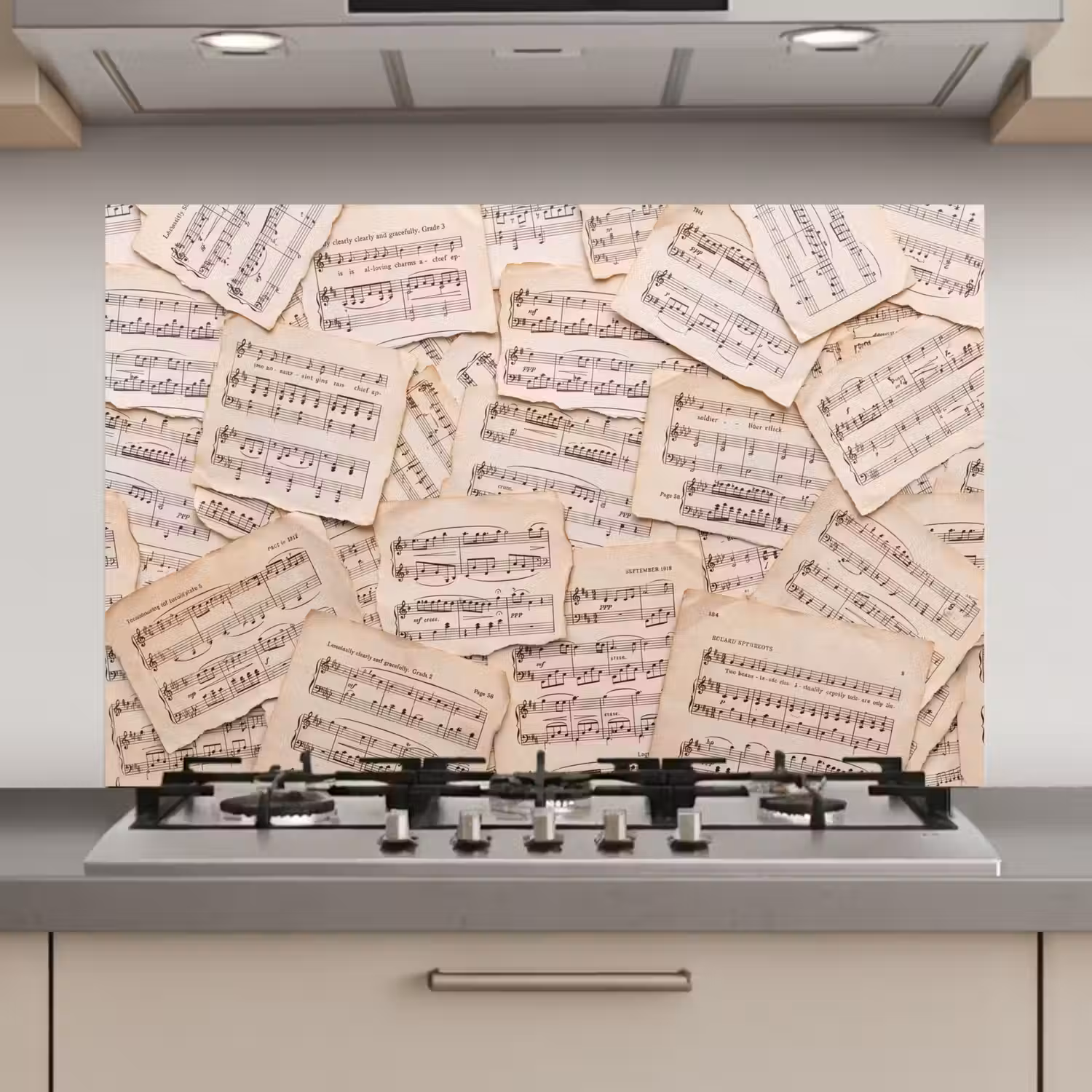 Bladmuziek - Oud - Noten - Vintage - Beige keuken achterwand spatscherm klein -3d_website