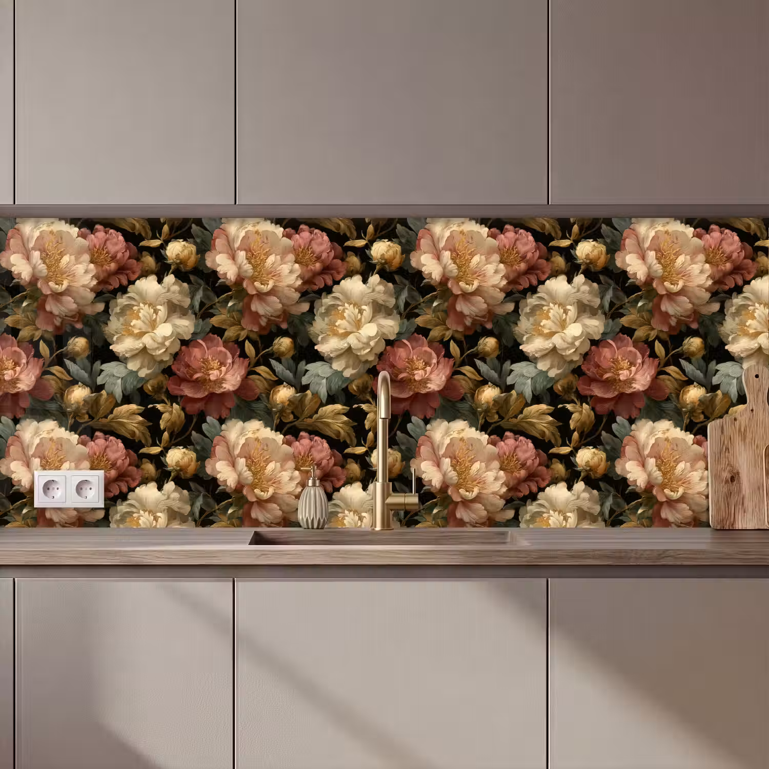 Bloemen - Barok - Patroon - Roze - Crème keuken achterwand 2 middel 871 zz_3dshopping