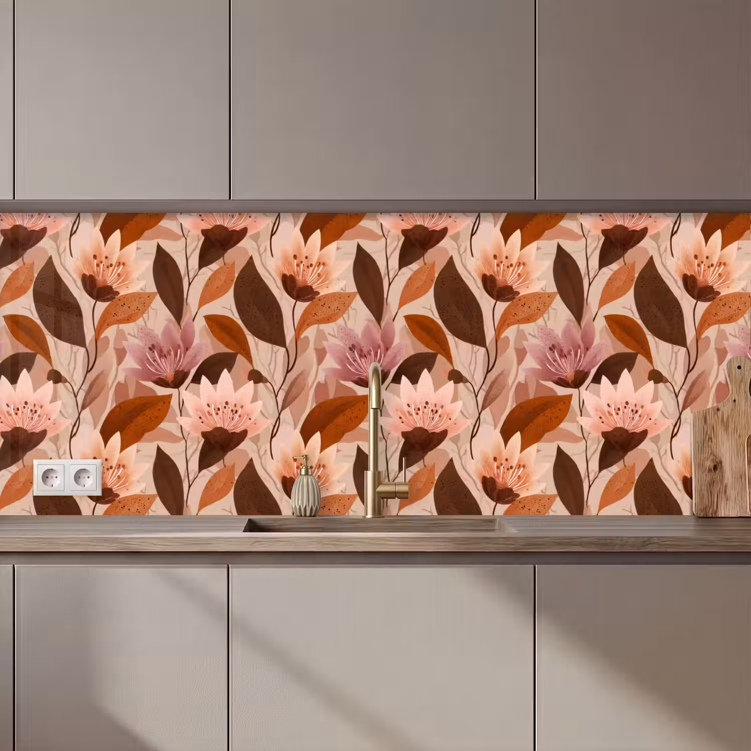 Bloemen - Bladeren - Bruin keuken achterwand 2 middel 871 zz_3dshopping