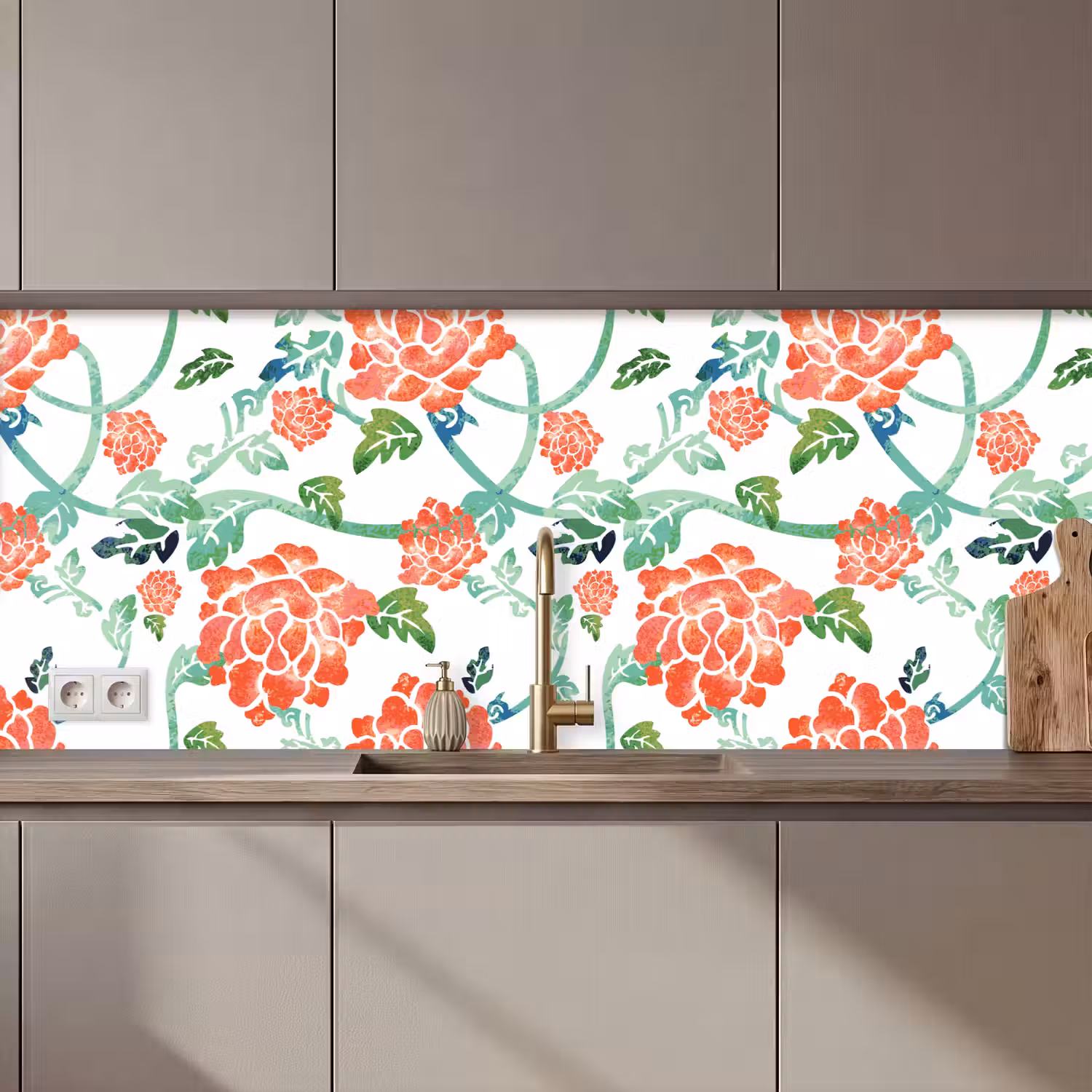 Bloemen - Bladeren - Patronen - Waterverf keuken achterwand 2 middel 871 zz_3dshopping