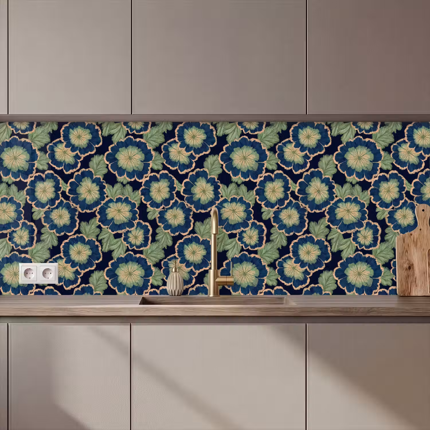 Bloemen - Borduurwerk - Patroon - Blauw - Groen keuken achterwand 2 middel 871 zz_3dshopping