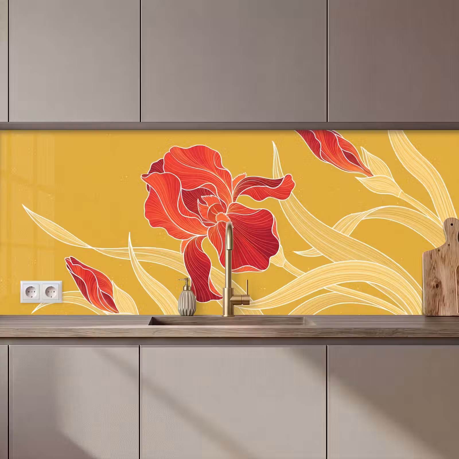 Keuken achterwand - Bloemen - Illustratie - Rood - Bloemen - Illustratie - Rood keuken achterwand 2 middel zz_3dshopping