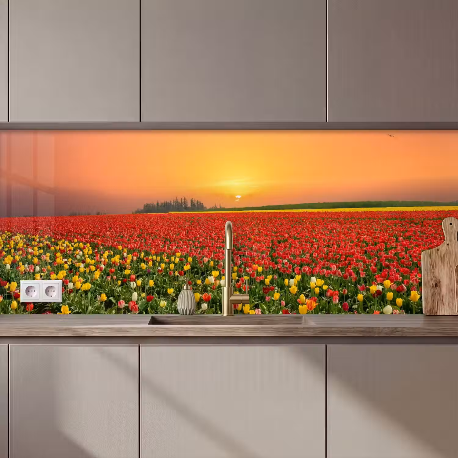 Bloemen - Landschap - Tulpen - Zonsondergang keuken achterwand 2 middel zz_3dshopping