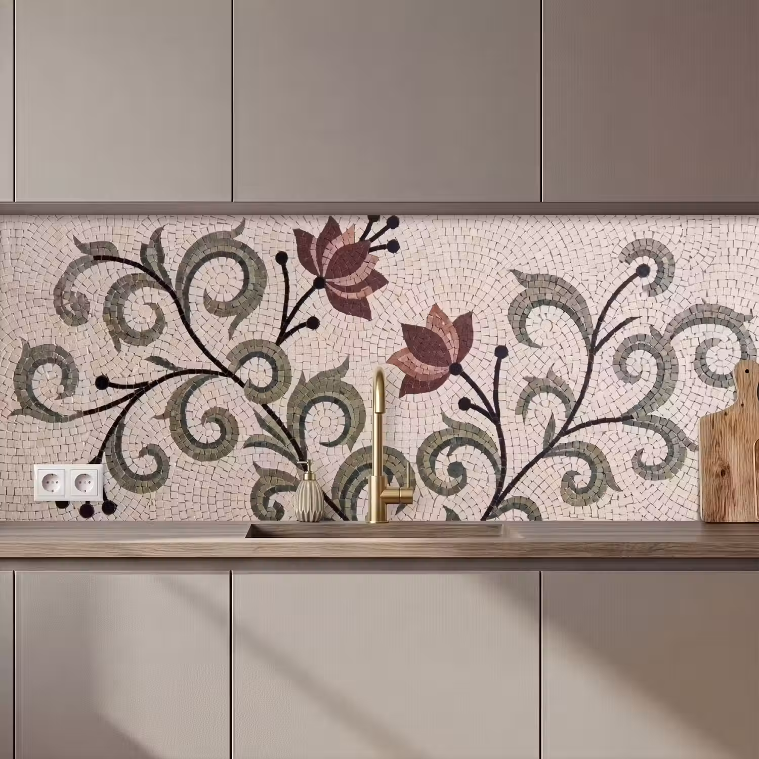 Bloemen - Mozaïek - Patroon - Abstract - Groen keuken achterwand 2 middel zz_3dshopping