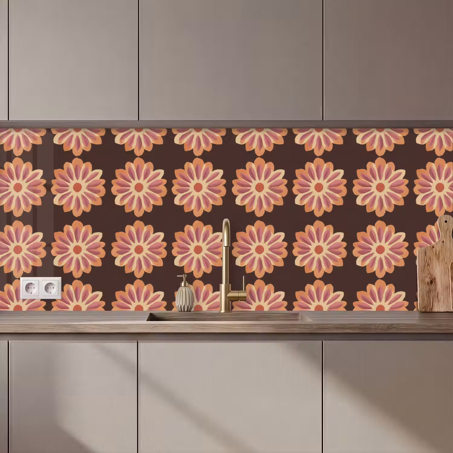 Bloemen - Patroon - Bruin keuken achterwand 2 middel 871 zz_3dshopping