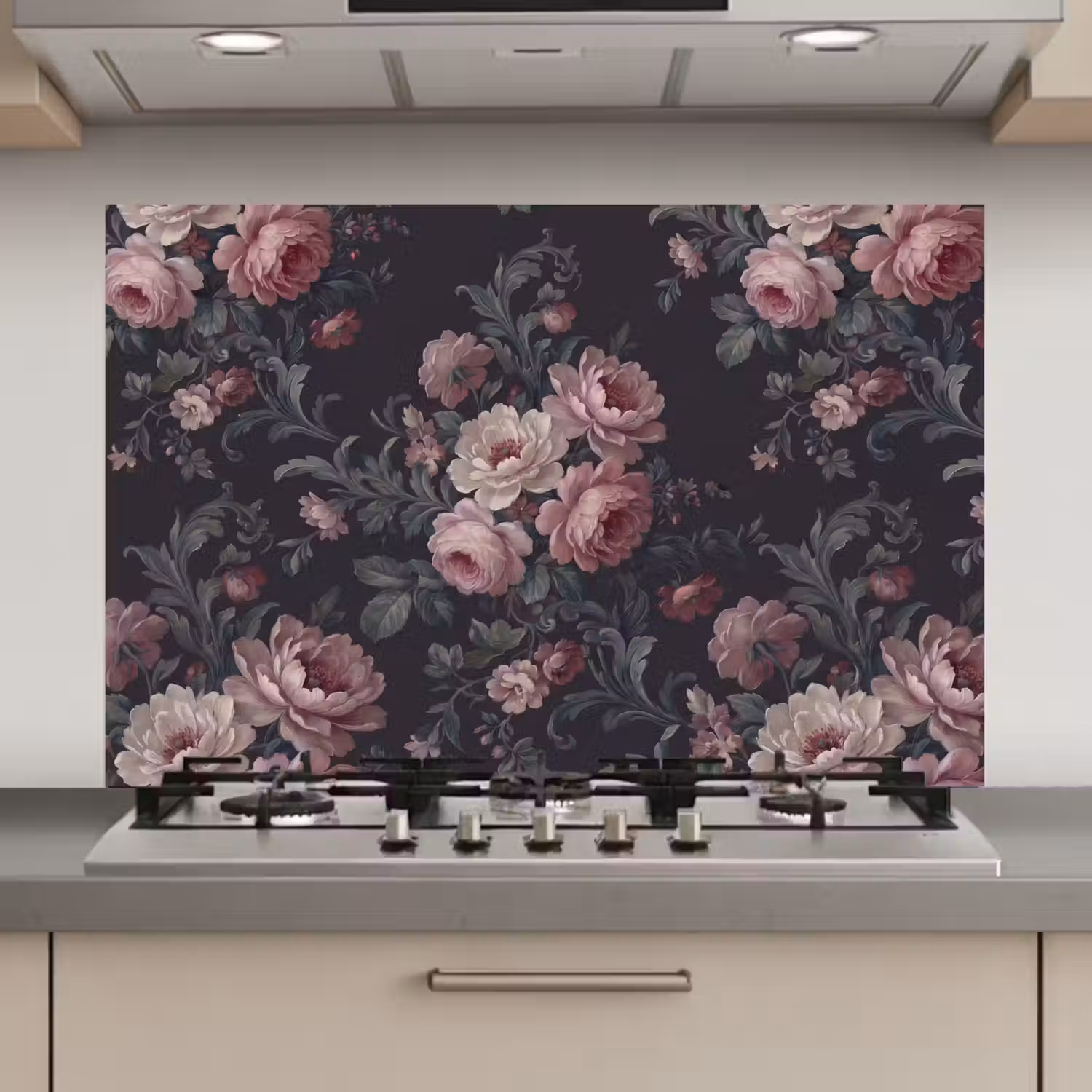 Bloemen - Patroon - Sierlijk - Roze - Donker keuken achterwand spatscherm klein -3d_website