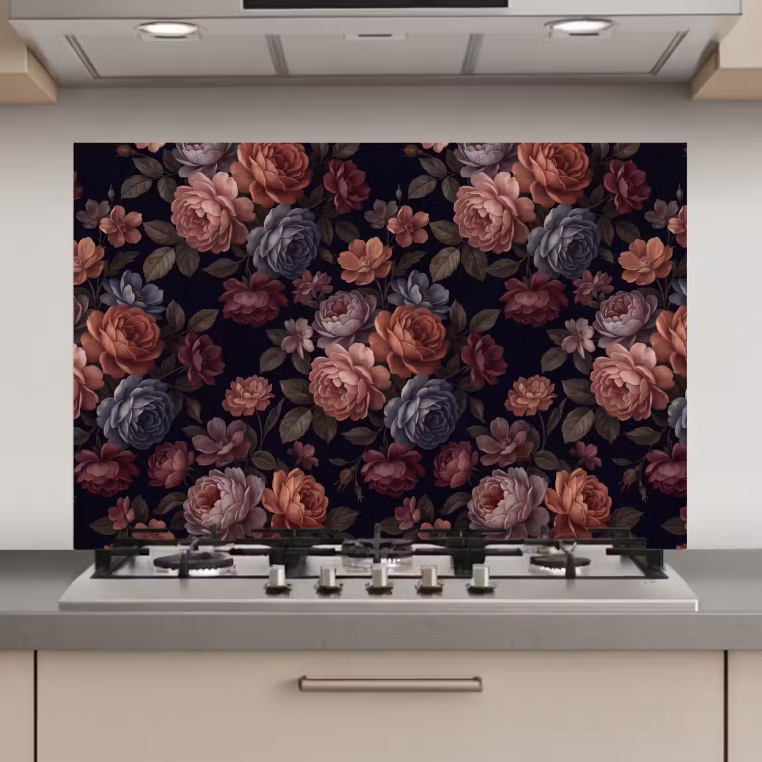 Bloemen - Patroon - Vintage - Donker - Roze keuken achterwand spatscherm klein -3d_website