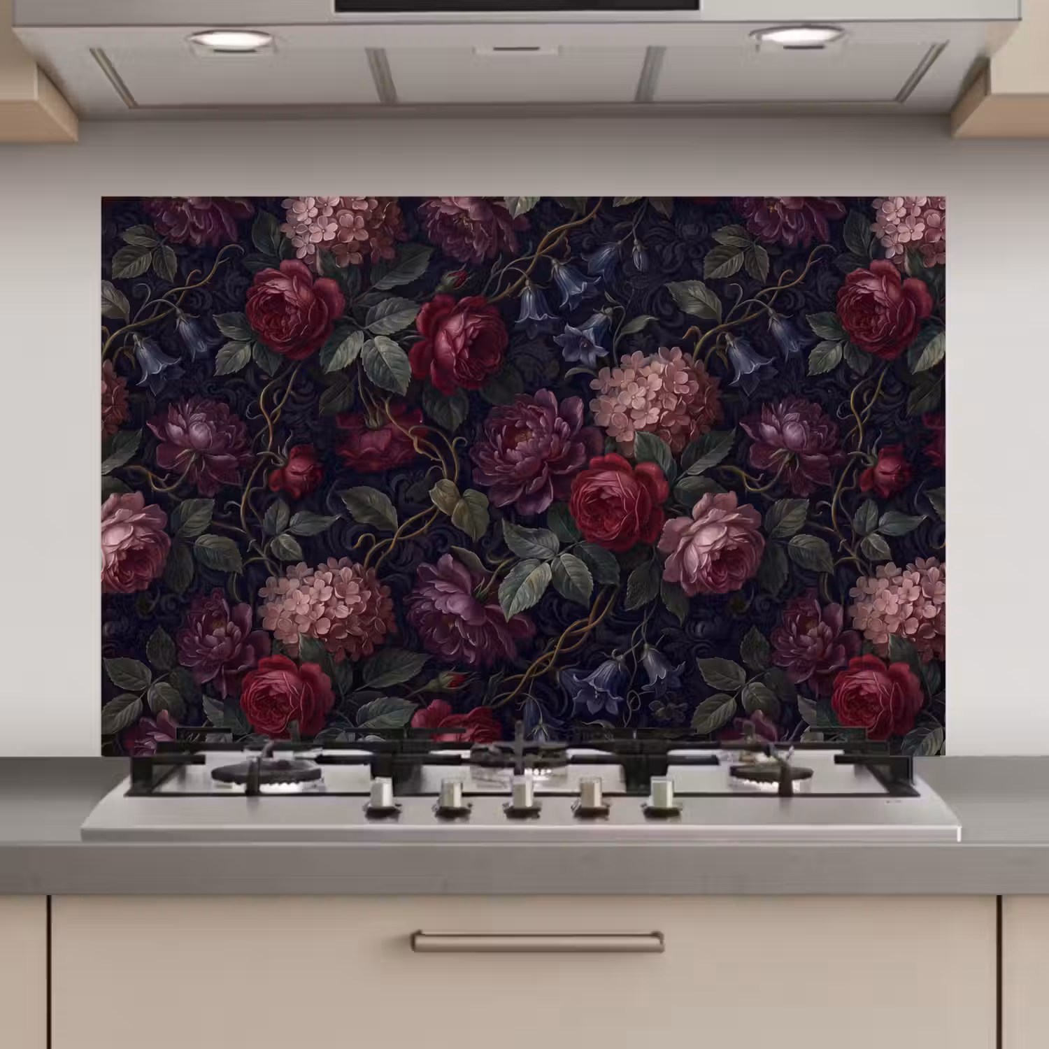 Bloemen - Rood - Klassiek - Donker - Patroon keuken achterwand spatscherm klein -3d_website