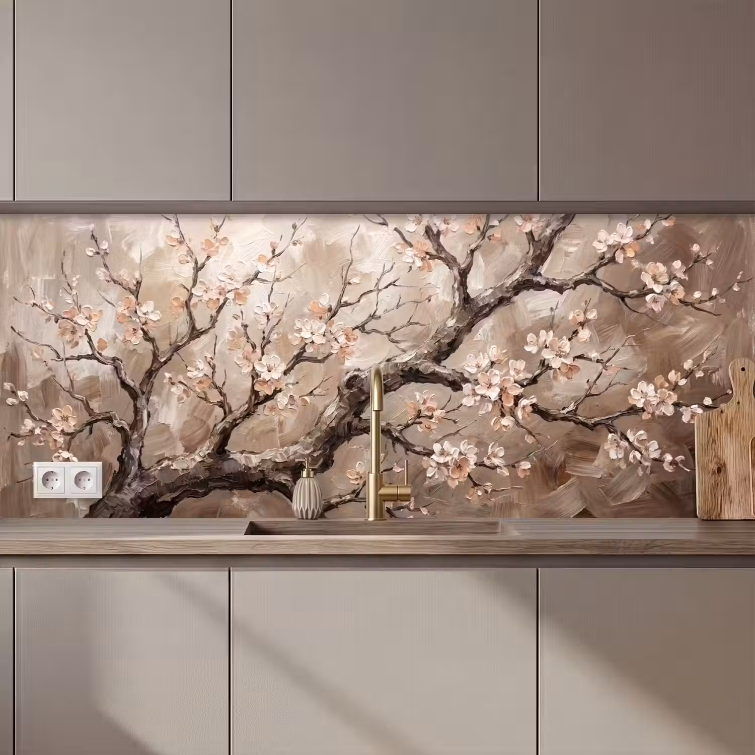 Bloesem - Takken - Schilderij - Beige - Serene keuken achterwand 2 middel zz_3dshopping