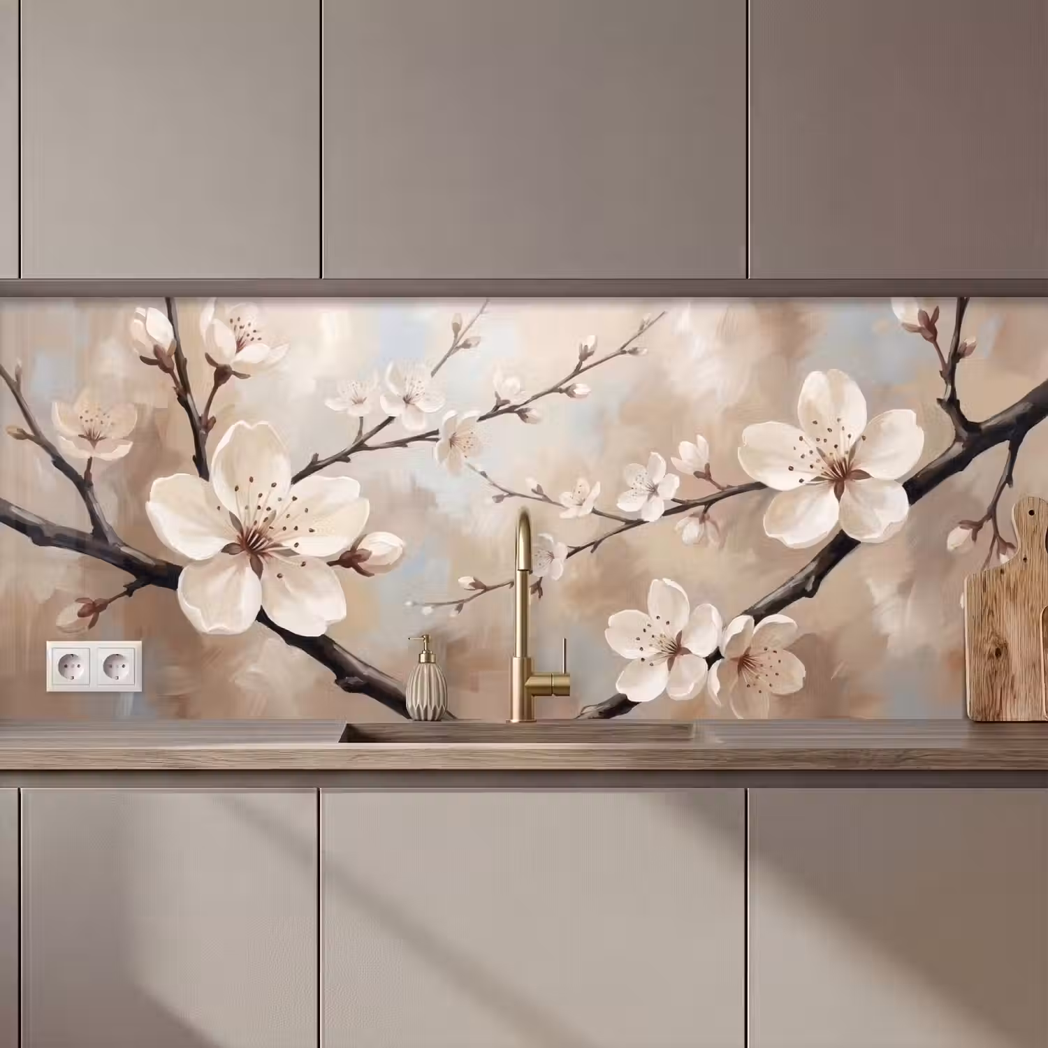 Bloesem - Takken - Schilderij - Beige - Serene keuken achterwand 2 middel zz_3dshopping
