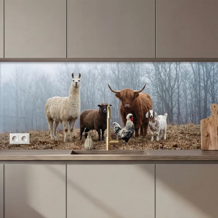Boerderijdieren - Groep - Mist - Natuur - Rustiek keuken achterwand 2 middel zz_3dshopping