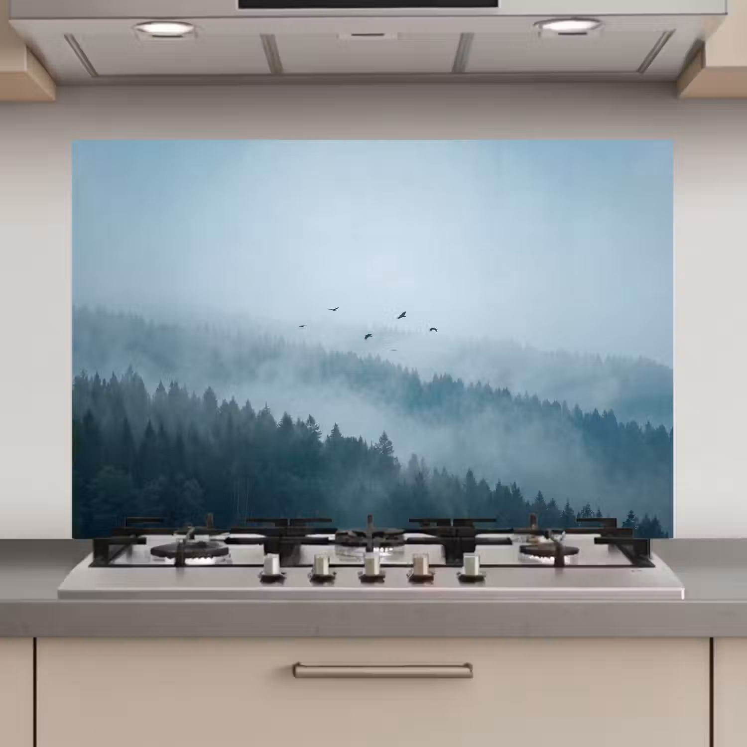 Bos - Mist - Vogels - Natuur - Groen keuken achterwand spatscherm klein -3d_website