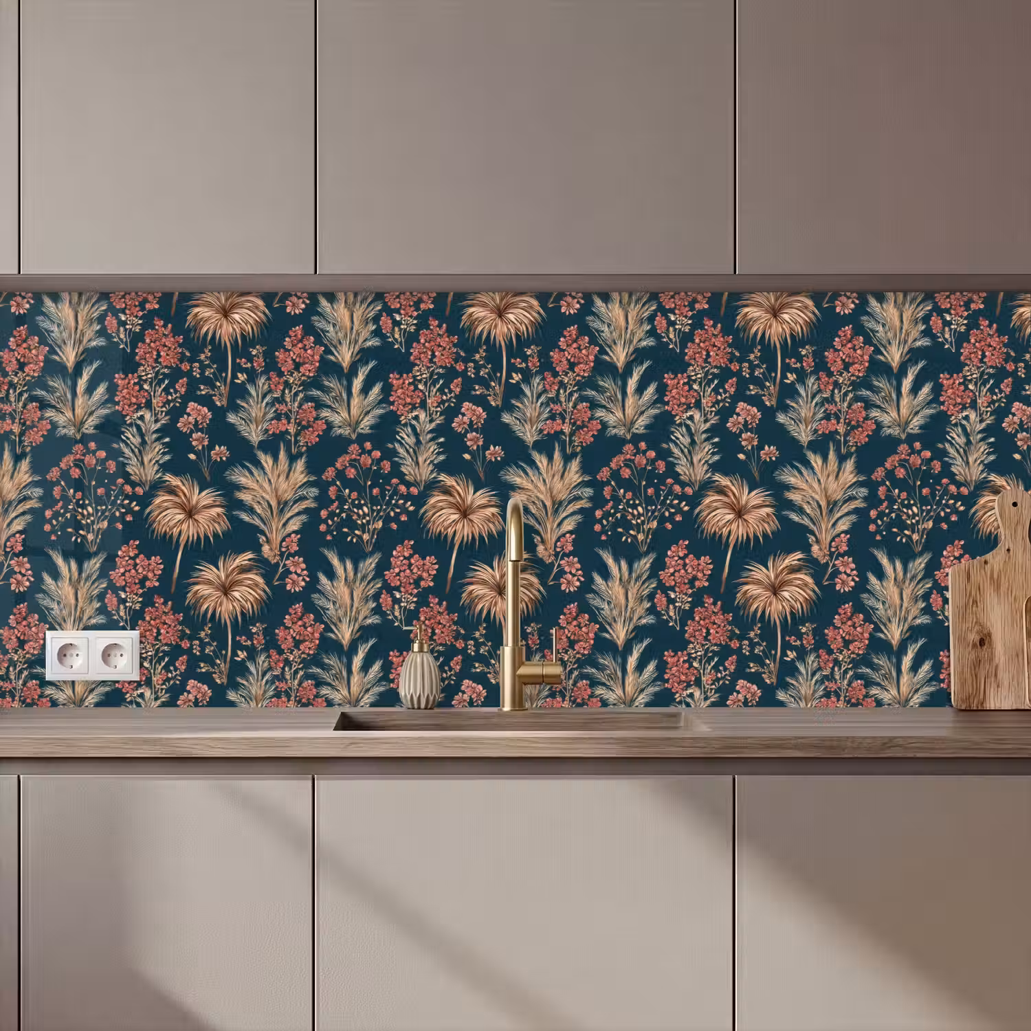 Botanisch - Patroon - Blauw keuken achterwand 2 middel 871 zz_3dshopping