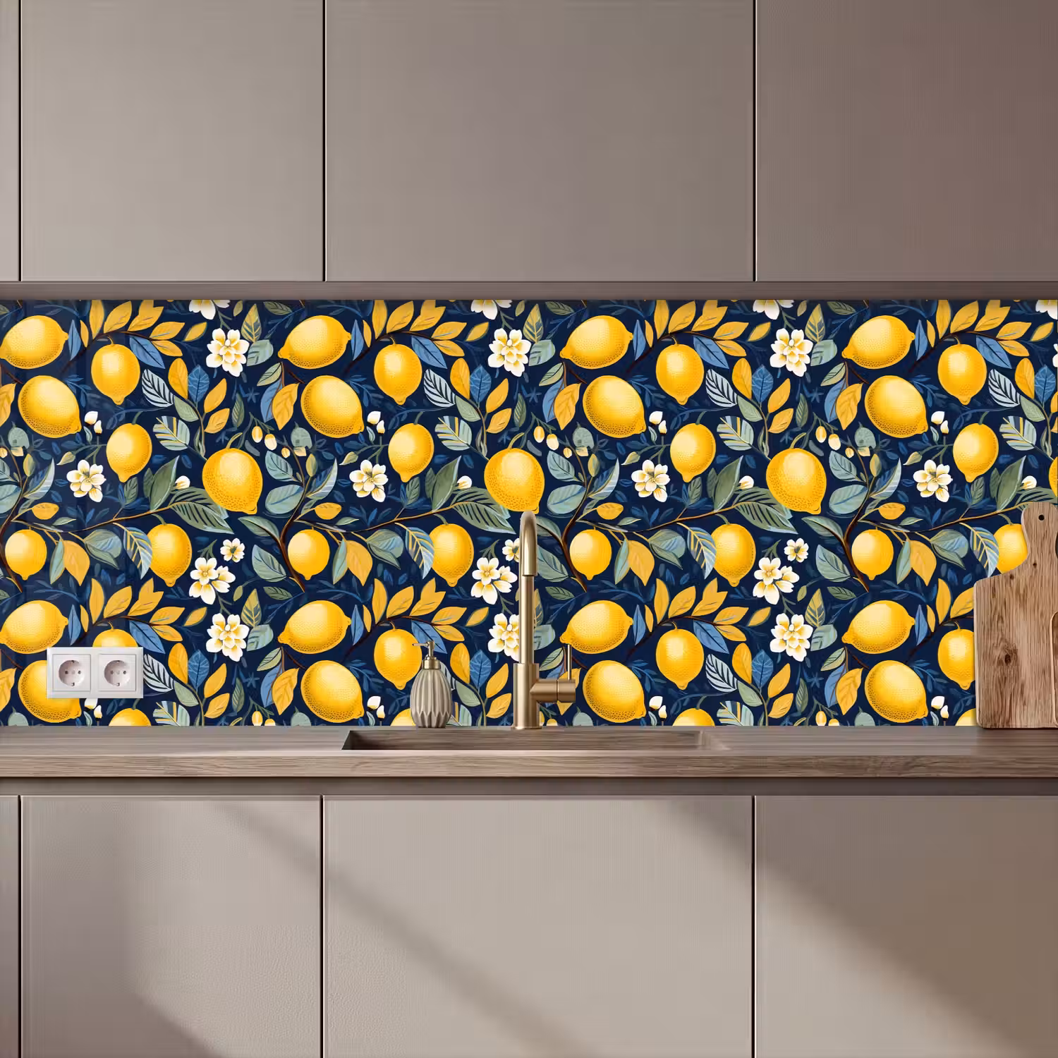 Citroenen - Bloemen - Bladeren - Blauw keuken achterwand 2 middel 871 zz_3dshopping