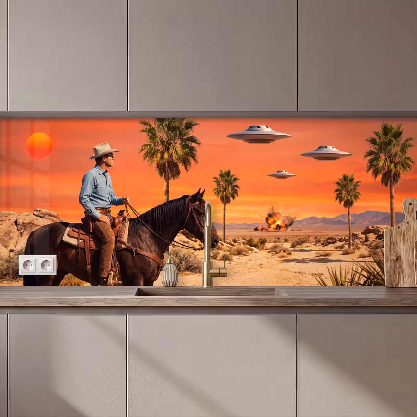Keuken achterwand - Cowboy - Paard - Woestijn - Cowboy - Paard - Woestijn keuken achterwand 2 middel zz_3dshopping