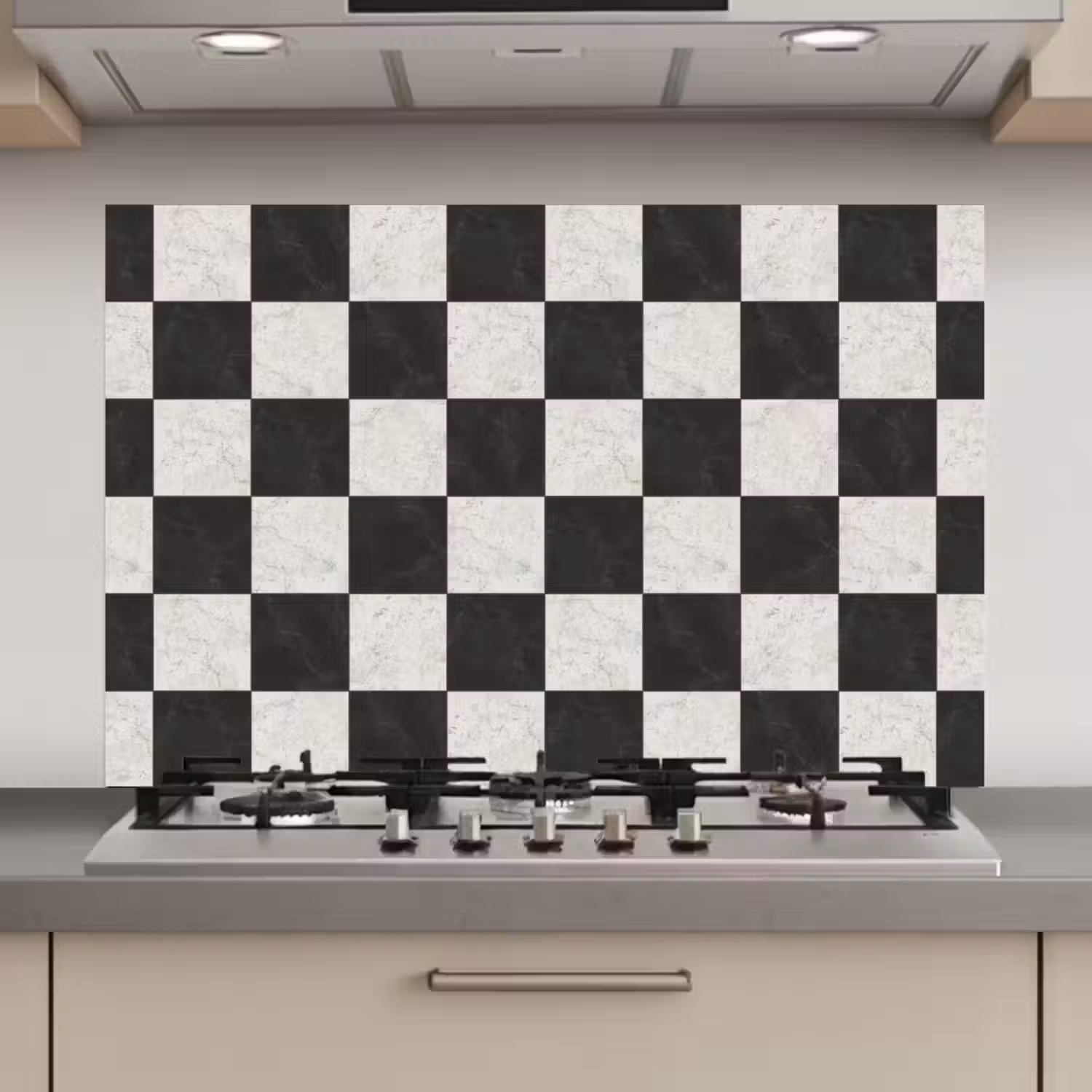 Dambord - Marmer - Zwart - Wit keuken achterwand spatscherm klein 900 -3d_website