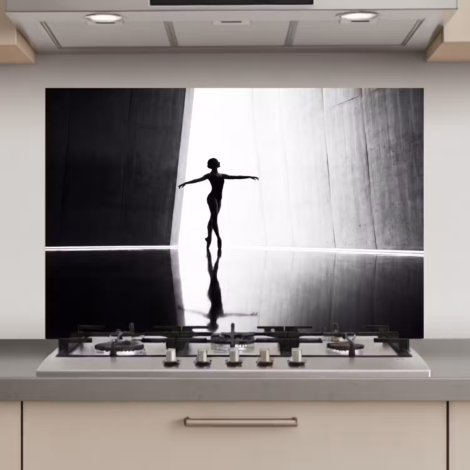 Danser - Silhouette - Kunst - Modern - Zwart-wit keuken achterwand spatscherm klein -3d_website